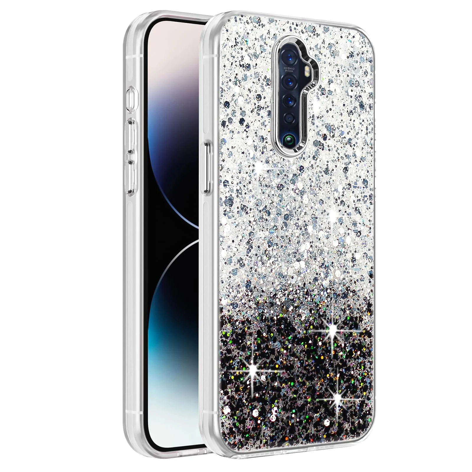DL3 Mobilak Glitter Rhinestone Protective Case for OPPO Reno 2F / Reno 2Z with Shockproof Design - White Black