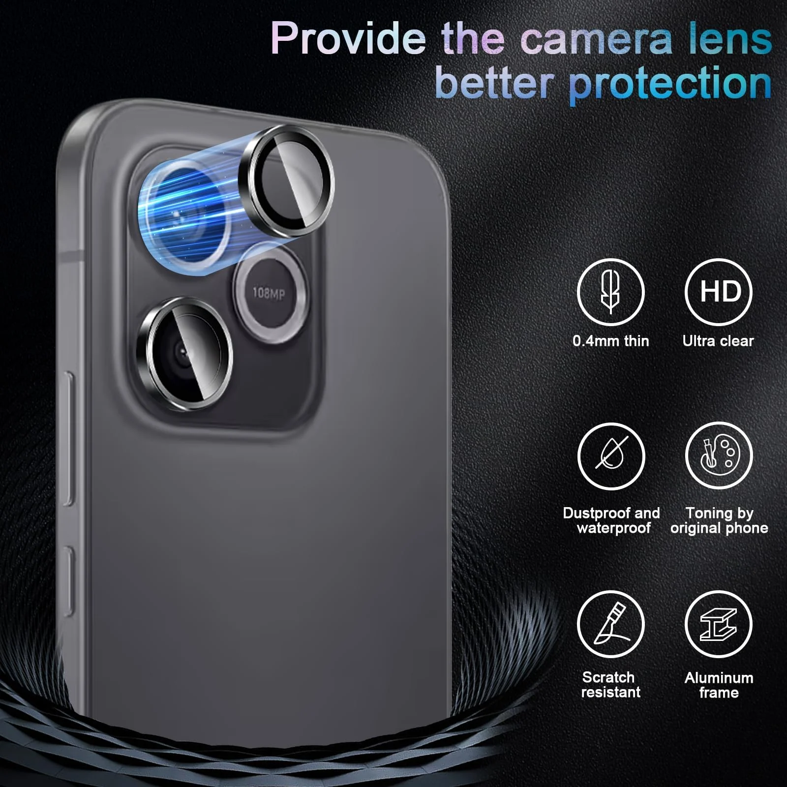 DL3 Mobilak Camera Lens Protector for HONOR 600 Lite 5G Accessories, 9H Tempered Glass Metal Individual Ring Camera Cover Screen Protector, Case Friendly, Anti Scratch - Black