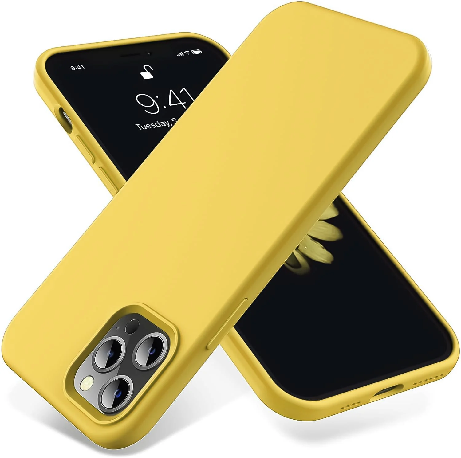 DL3 Mobilak Liquid Silicone Case for iPhone 15 Pro Max, Supports wireless charging, Shock-absorbing protection, Scratch-resistant surface - Yellow