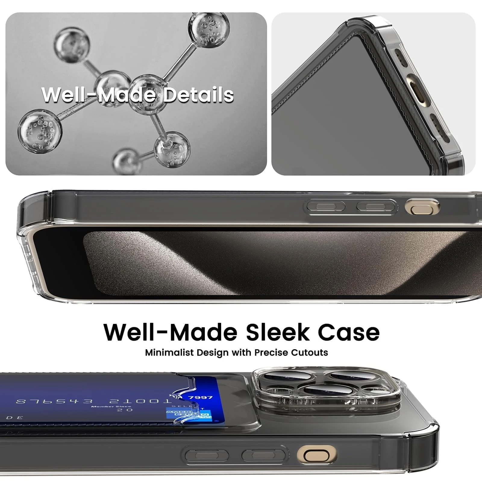DL3 Mobilak Clear TPU Wallet Case with Card Slot and Camera Protection for iPhone 16 6.1-Inch - Black