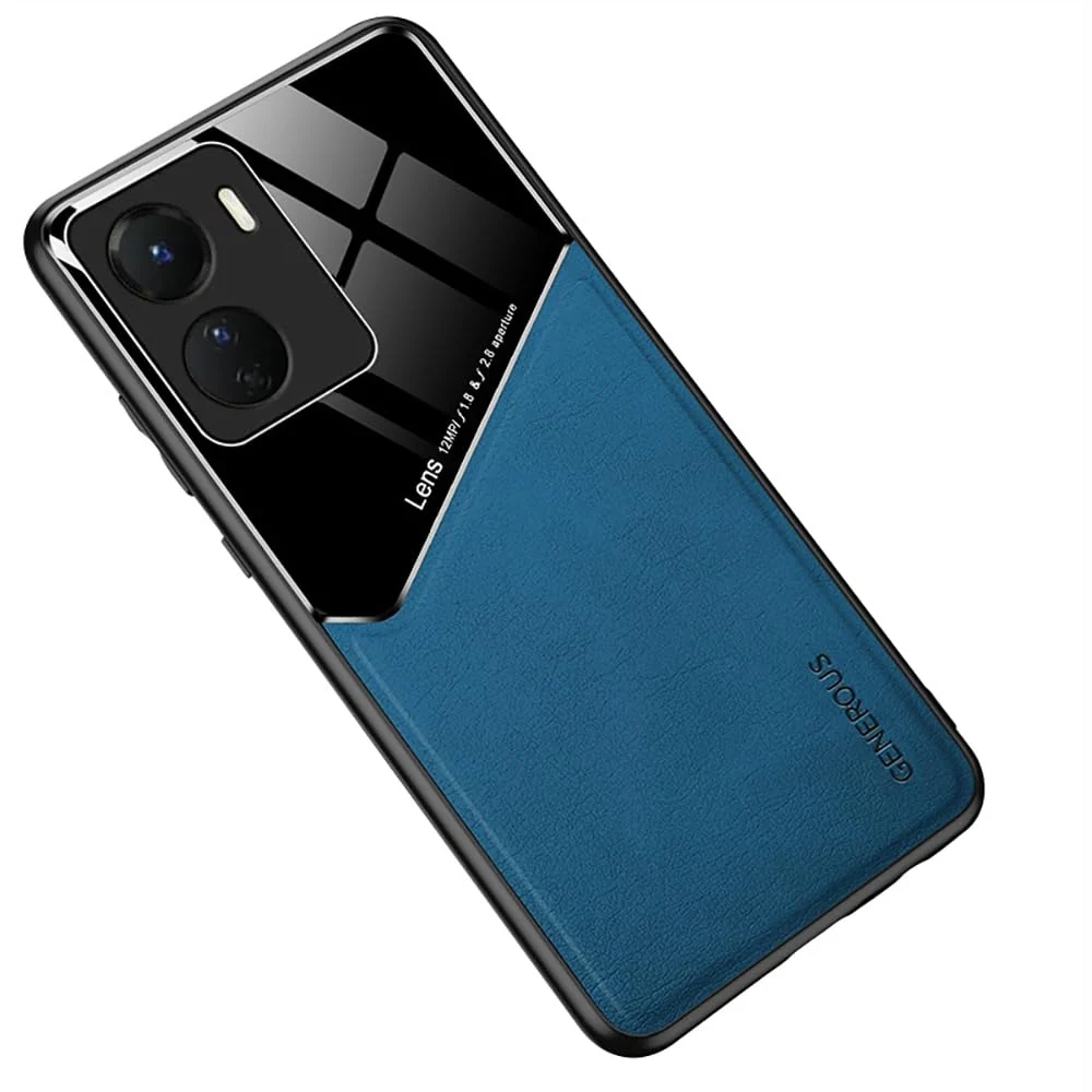 DL3 Mobilak Leather and PC Protective Case for vivo Y02S / Y16 4G / Y35 5G / Y56 5G / iQOO Z7i, Built-in magnetic car-mount support, Shock-absorbing protection - Blue