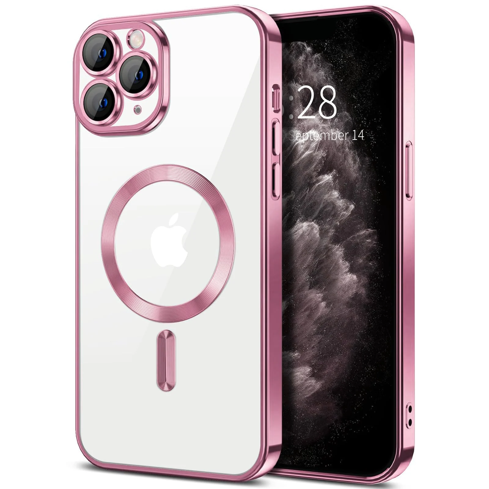 DL3 Mobilak Soft Clear Case for iPhone 11 Pro 5.8-Inch, Camera Lens Full Protection, Compatible with MagSafe Wireless Charging, Shockproof Electroplated TPU Phone Cover - Pink