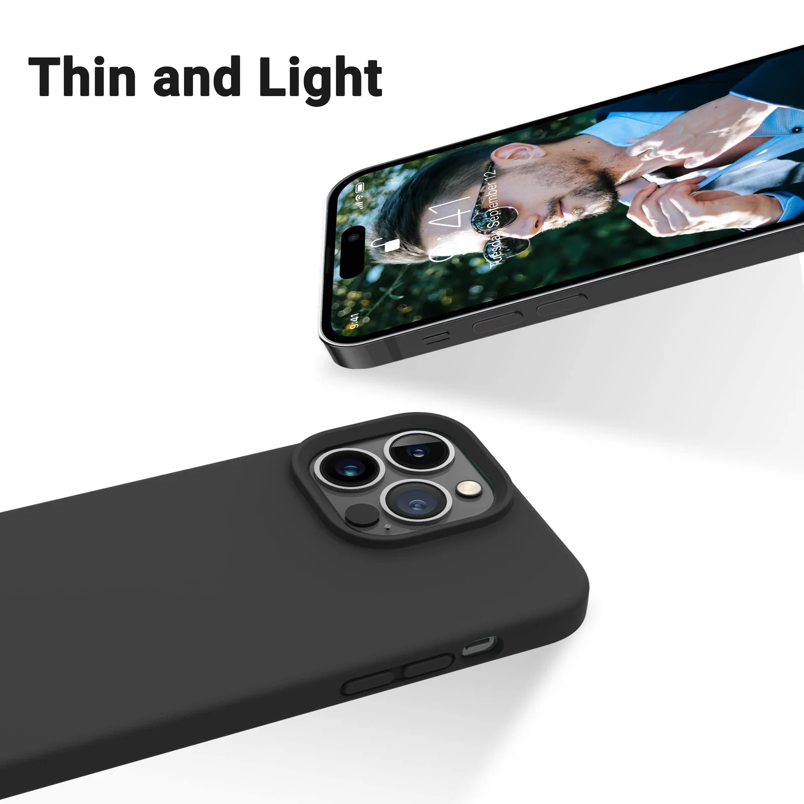 DL3 Mobilak Liquid Silicone Protective Case with Soft Microfiber Lining for iPhone 13 Pro (6.1 Inch) - Black