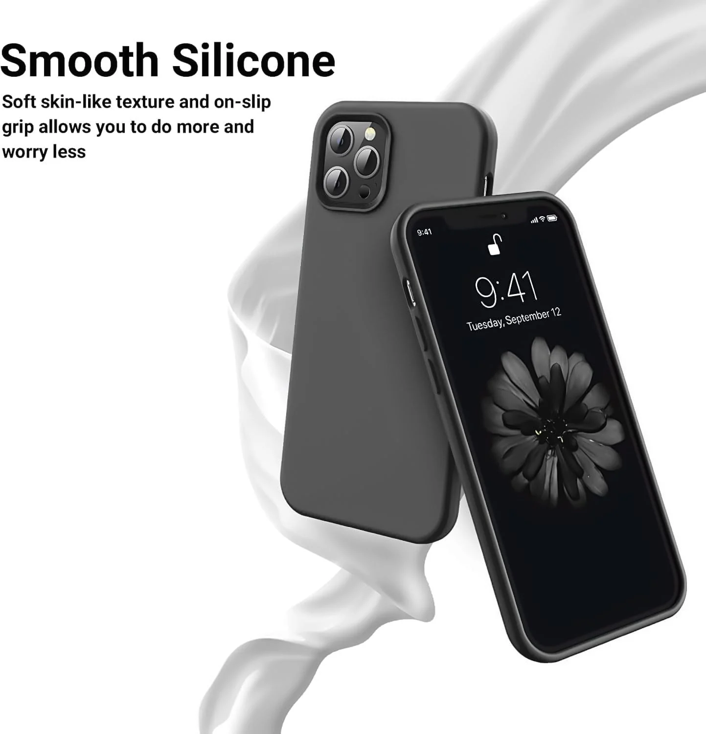 DL3 Mobilak Liquid Silicone Case for iPhone 14 Pro (6.1 Inch), Shock-absorbing protection, Scratch-resistant surface, Soft microfiber lining - Dark Gray