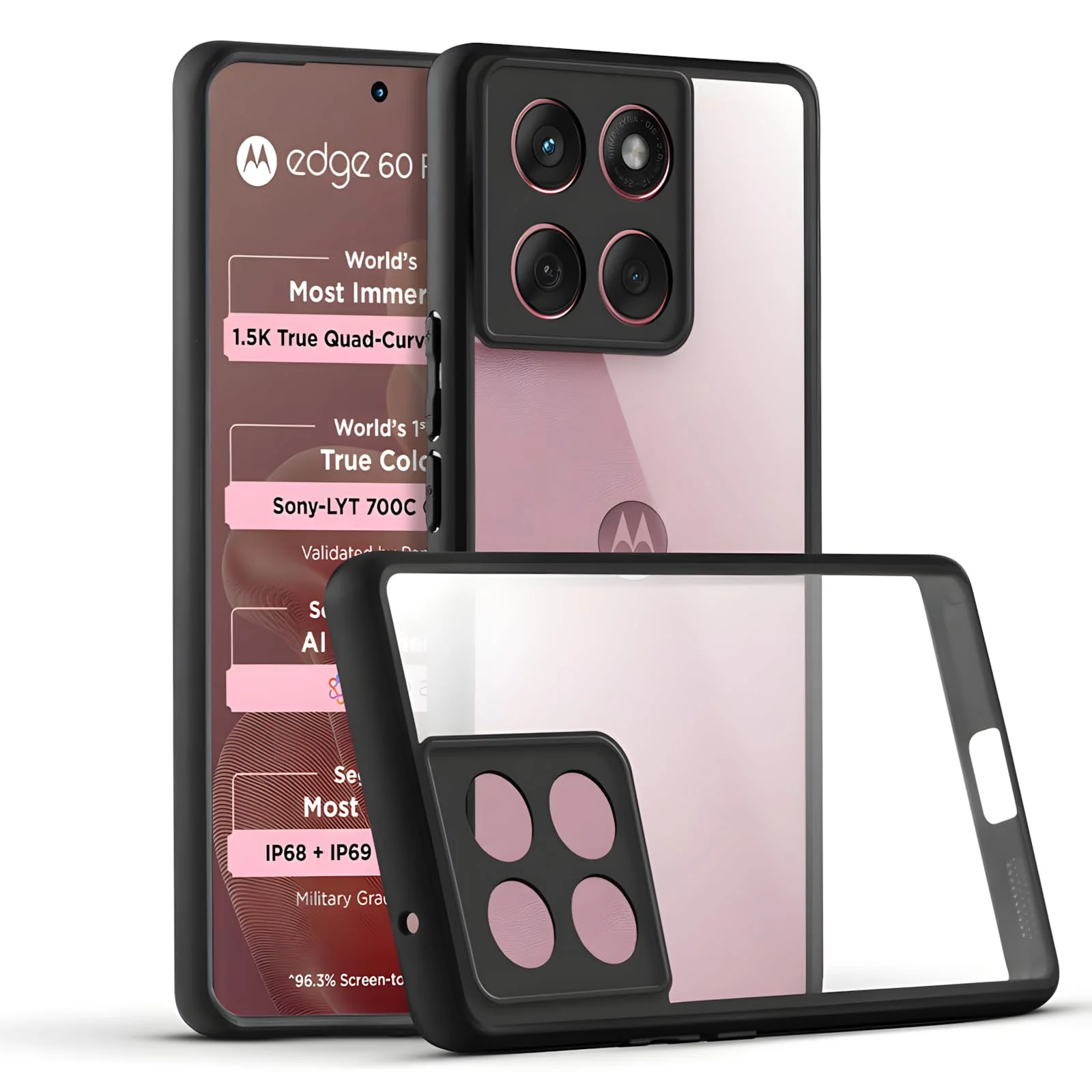 DL3 Mobilak Clear PC and TPU Protective Case for Motorola Moto Edge 60 Fusion 5G / Edge 60 5G with Camera Protection and Military-Grade Protection - Black