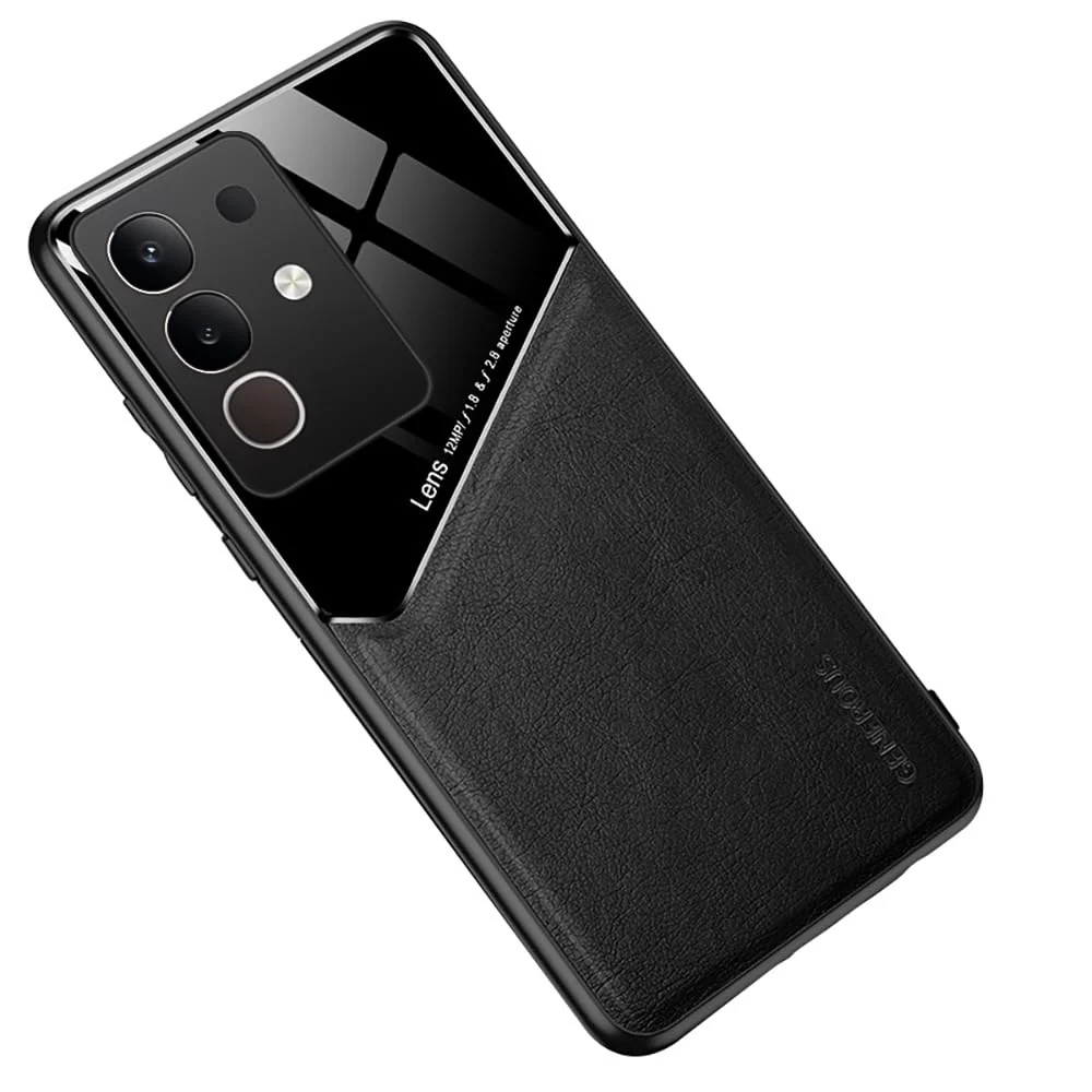 DL3 Mobilak Faux Leather and Plexiglass TPU Case for vivo Y29 4G with Magnetic Car-Mount Support and Shockproof Design - Black