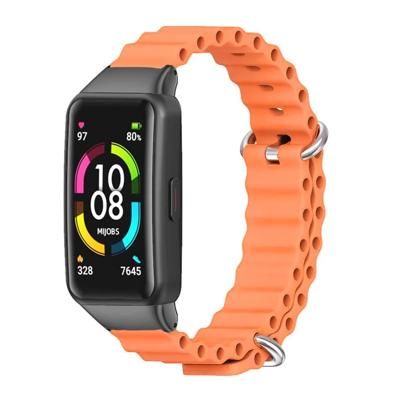 Dl3 Mobilak Ocean Band for Honor Band 6 / Huawei Band 6,Adjustable Silicone Stretchy Sport Strap Women Men Replacement Wristband for Huawei Band 6 pro (Pine Green)