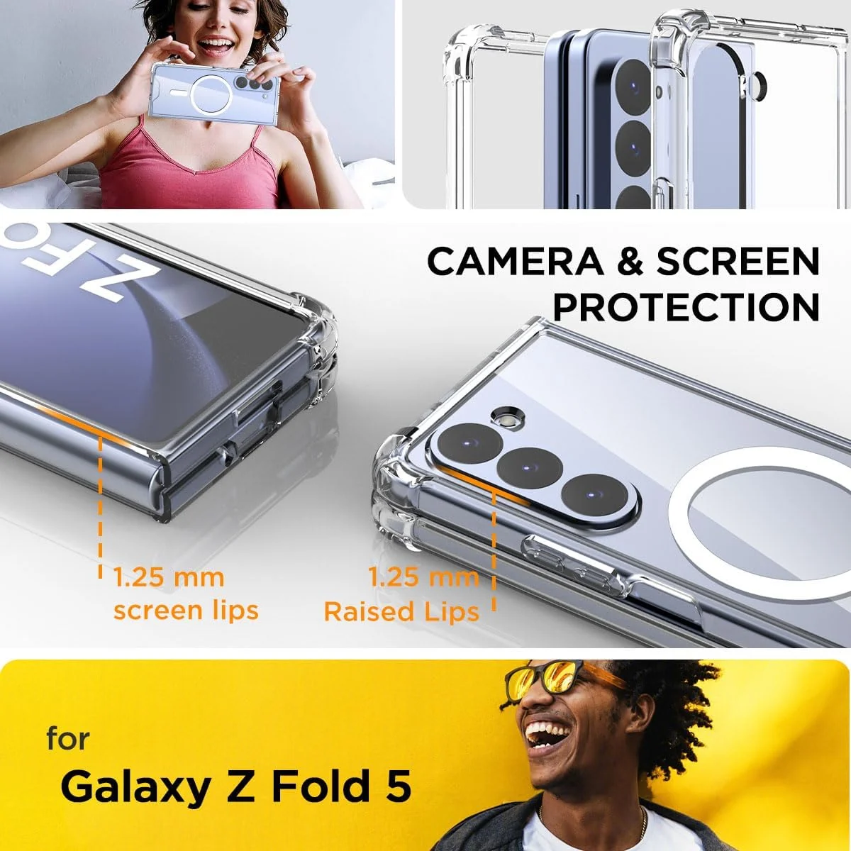 DL3 Mobilak for Samsung Galaxy Z Fold 5 Case, Compatible with MagSafe Shockproof Protection Yellowing Resistant Magnetic Phone Case for Galaxy Z Fold 5 5G (2023) - Clear