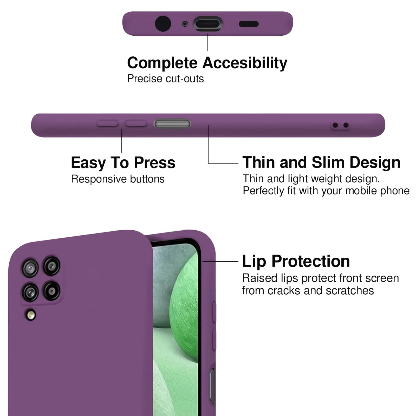 DL3 Mobilak Soft Silicone Protective Case for Samsung Galaxy A12 / M12 with Microfiber Lining and Shockproof Design - Violet
