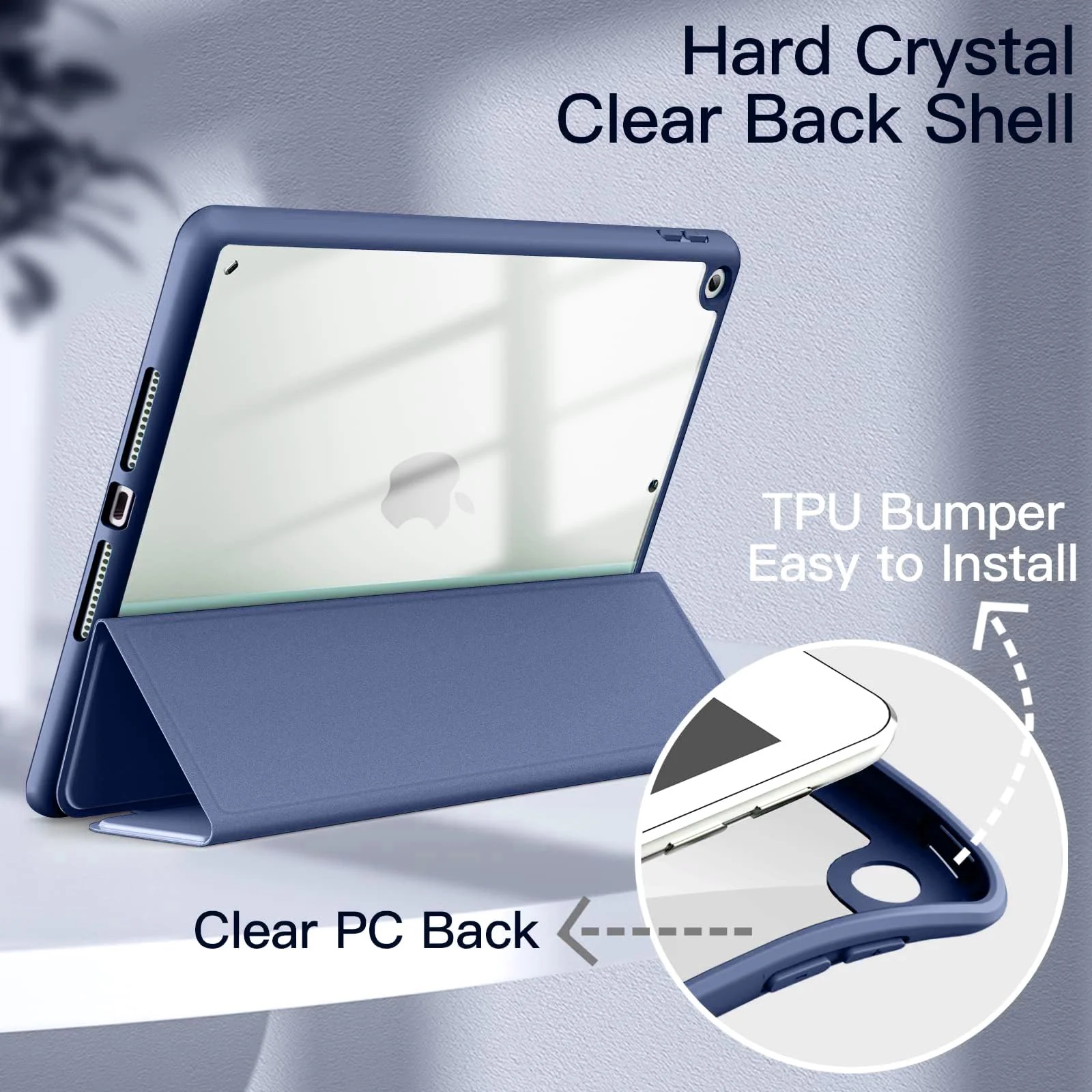 DL3 Mobilak Case for iPad 10.2-Inch (9th/8th/7th Generation, 2021/2020/2019), Clear Shockproof Back Cover Built-in Pencil Holder, Auto Sleep/Wake - Navy Blue