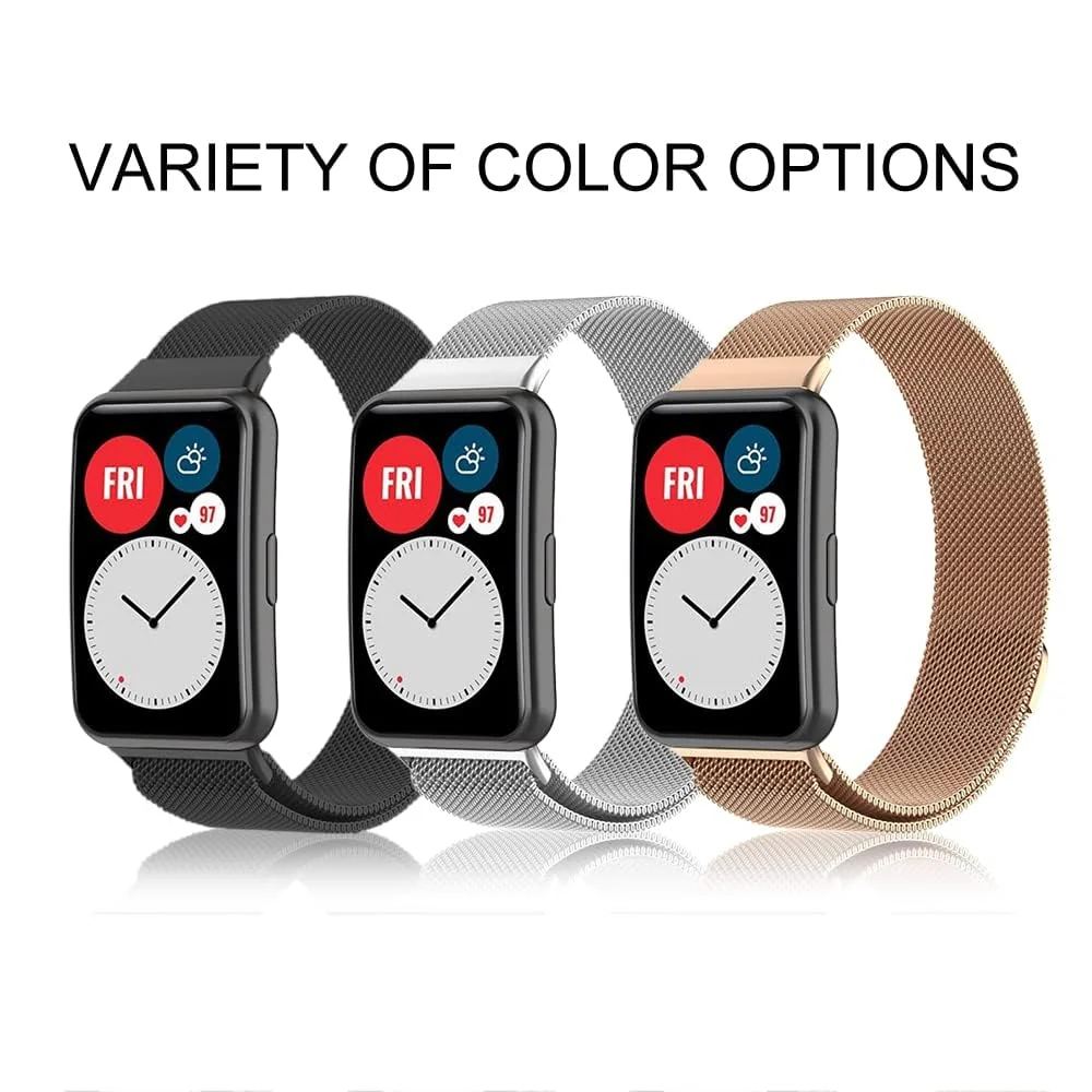 DL3 MOBILAK Milanese Magnetic Stainless-Steel Watch Strap for Huawei Watch Fit - Rose Gold
