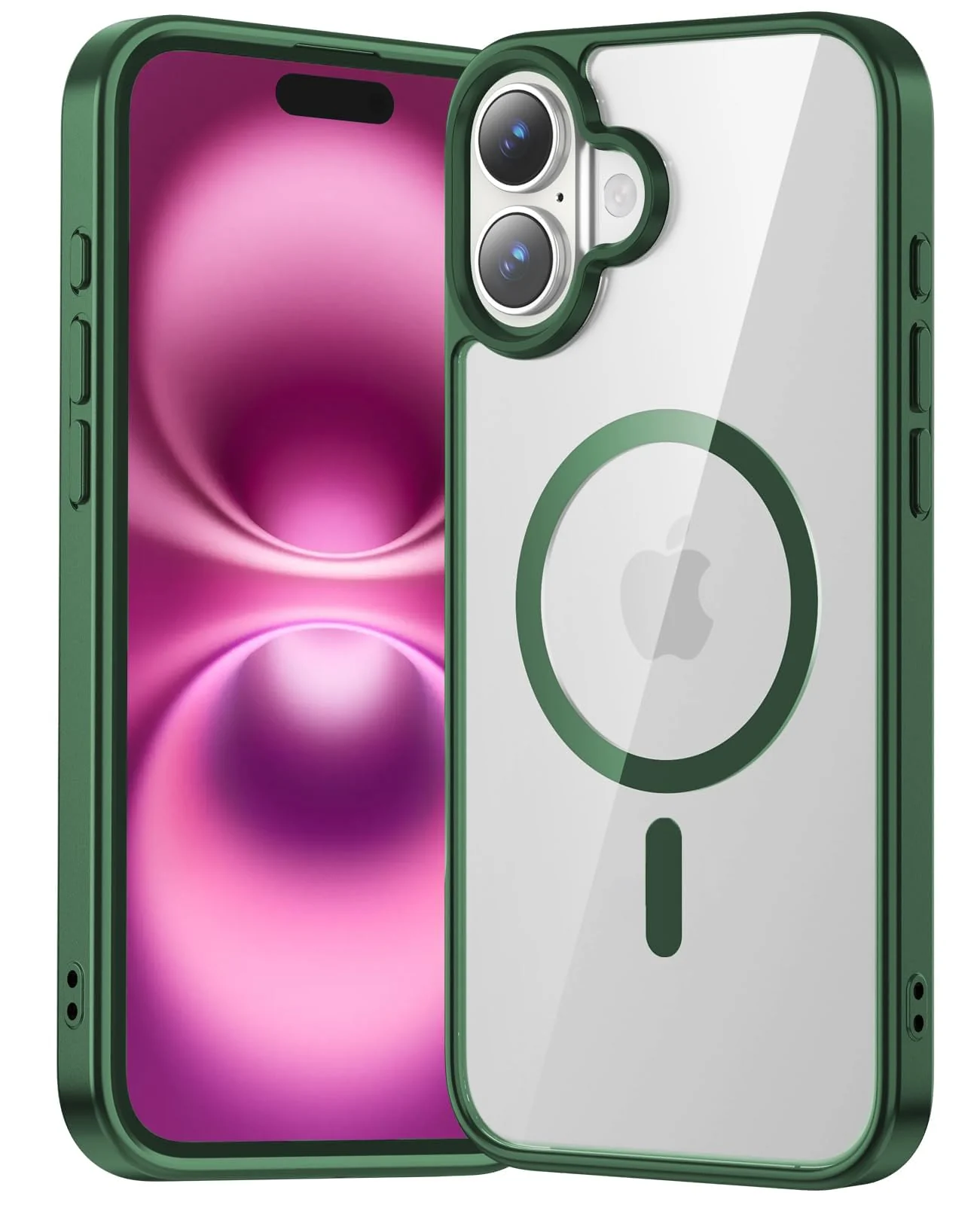DL3 Mobilak Clear MagSafe-Compatible Magnetic Case for iPhone 16 Plus with Military-Grade Protection - Green