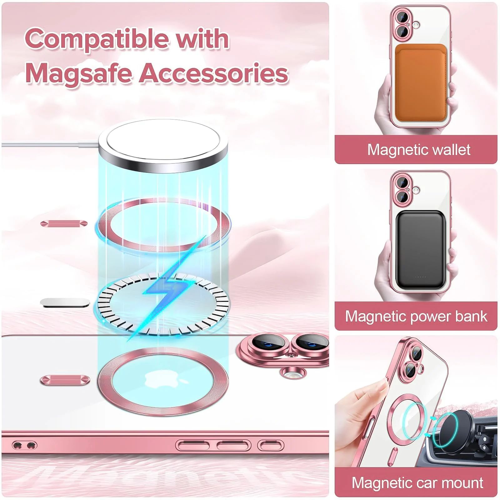 DL3 Mobilak Plated-Edge Protective Case for iPhone 17, Compatible with MagSafe accessories, Supports wireless charging, Camera protection - Rose Gold