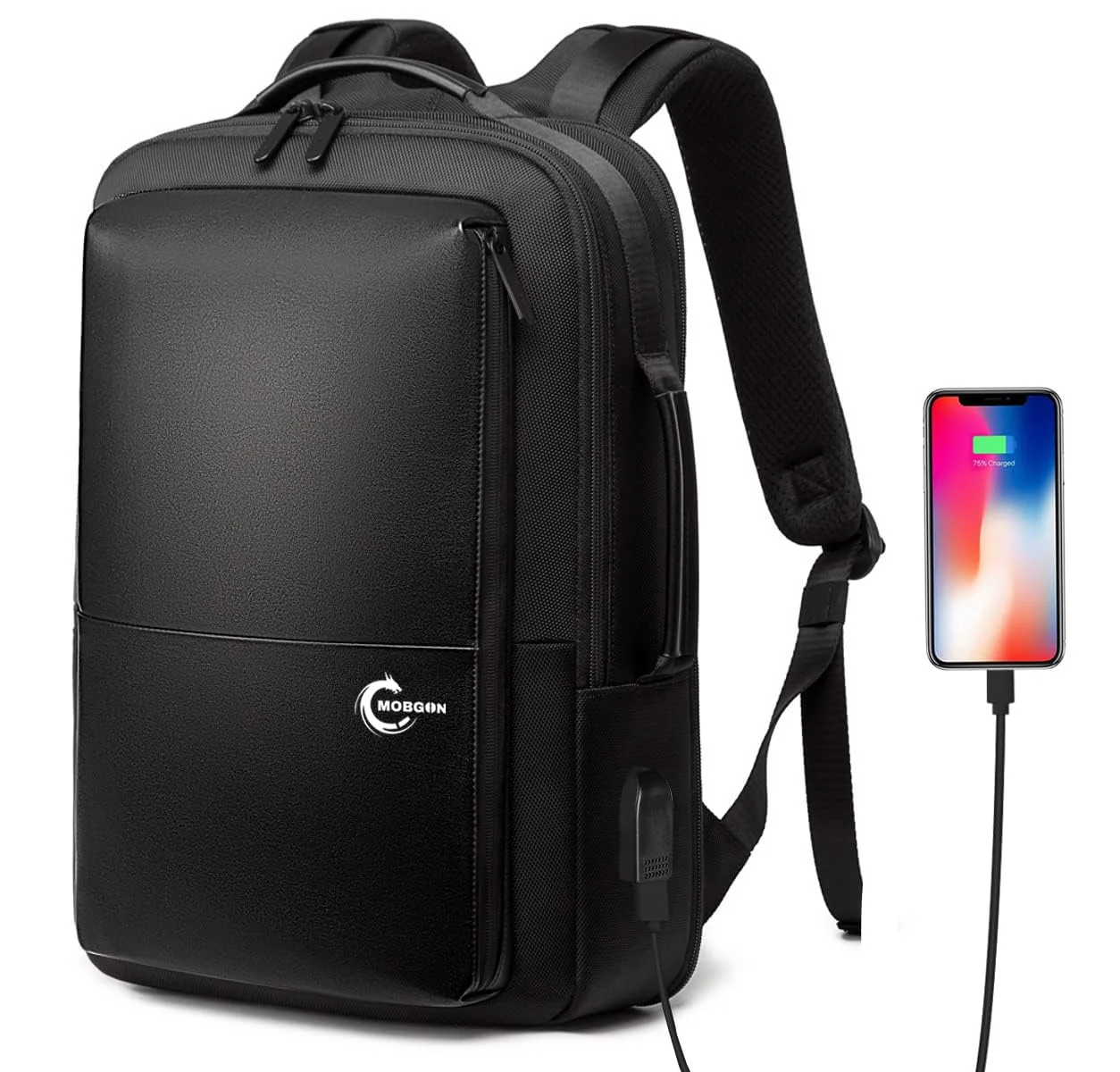 Mobigon 17 Inch Laptop Backpack Slim Durable Business Computer Travel Backpack with USB Charging Port, Lightweight Casual Bag Daypack for College Work Office Men Women, MacBooks, Surface - Black