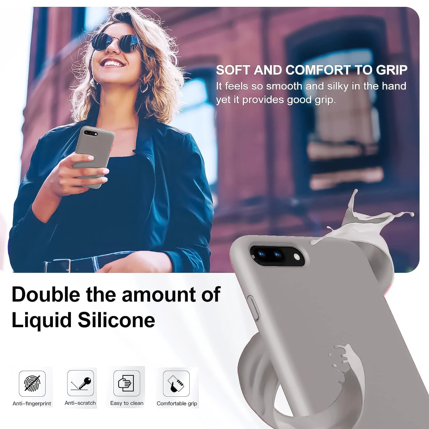 DL3 Mobilak Liquid Silicone Protective Case with Soft Microfiber Lining for iPhone 7 Plus / iPhone 8 Plus - Stone