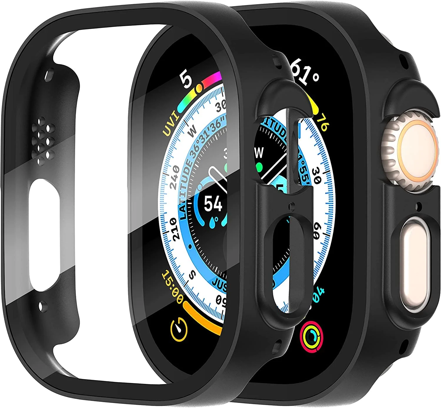 DL3 Mobilak Hard Case Designed for Apple Watch Ultra 2 (2023) / Ultra 1 49mm, Built-in 9H [HD Clear] Tempered Glass Screen Protector, [Full Protection] Slim Cover for iWatch 49mm - Black