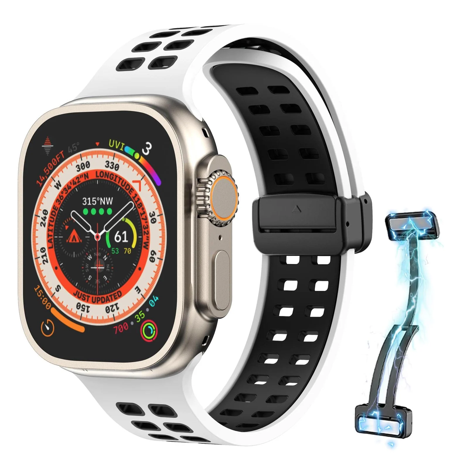 DL3 Mobilak Compatible with Apple Watch Ultra Band 49mm 45mm 44mm 42mm 41mm 40mm 38mm, Silicone Strap with Magnetic for iWatch Ultra SE Series 9 8 7 6 5 4 3 2 1 (42mm/44mm/45mm/49mm) - White Black