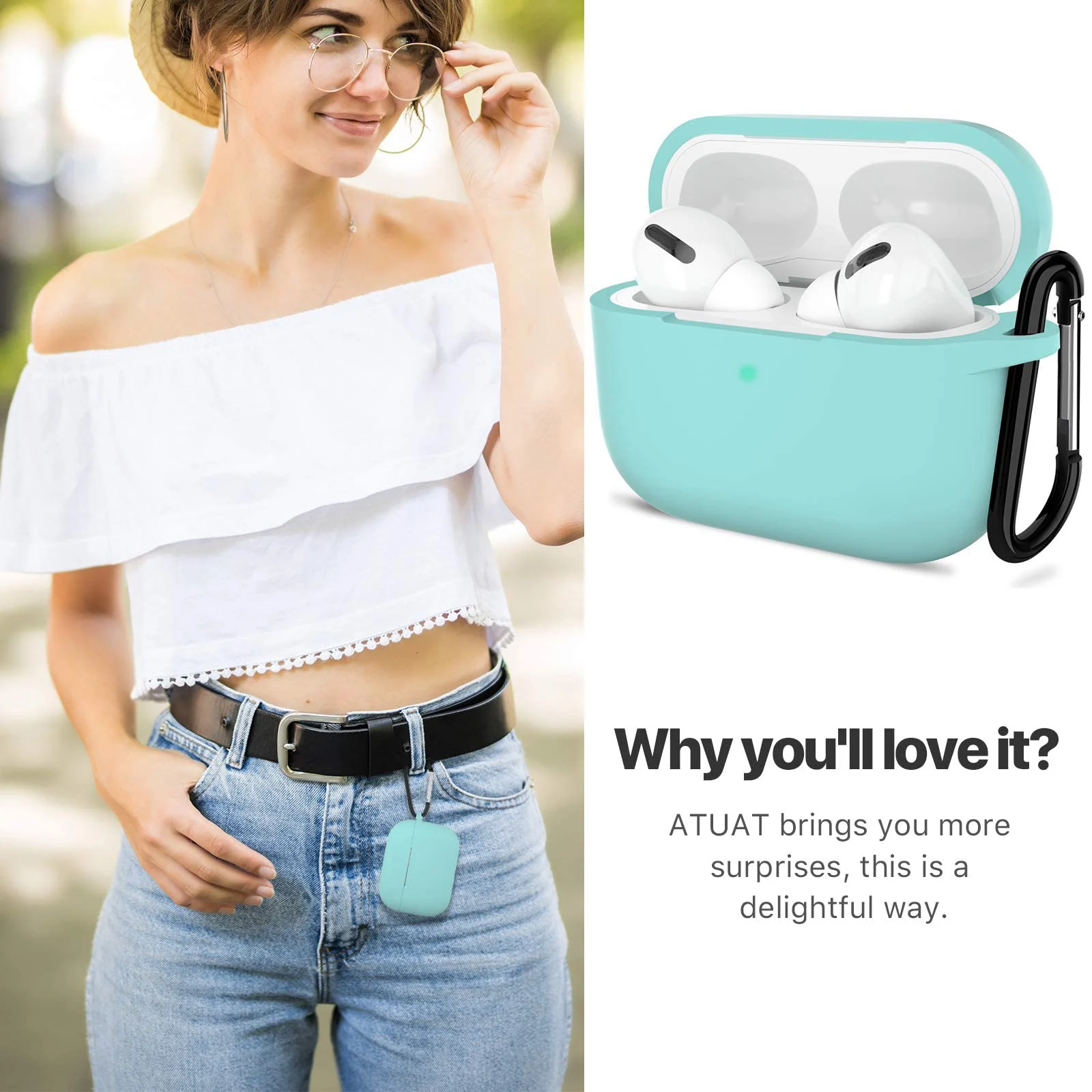 DL3 Mobilak Compatible with AirPods Pro 2nd Generation Case Cover, Protective Silicone Skin with Keychain for Women Men for Apple AirPods Pro Gen 2 (2022), Front LED Visible - Turquoise