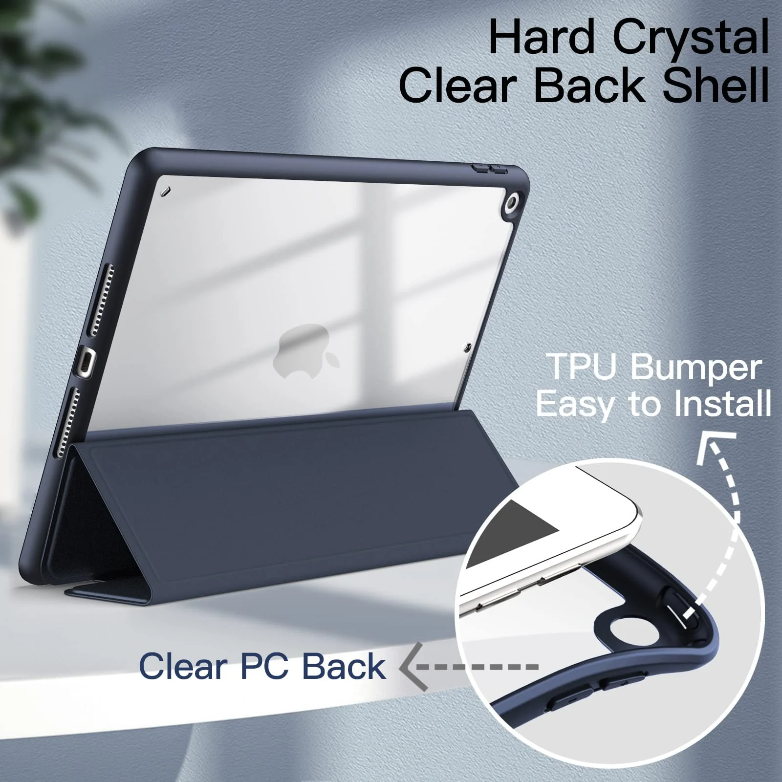 DL3 Mobilak Case for iPad 10.2-Inch (9th/8th/7th Generation, 2021/2020/2019), Clear Shockproof Back Cover Built-in Pencil Holder, Auto Sleep/Wake - Dark Blue
