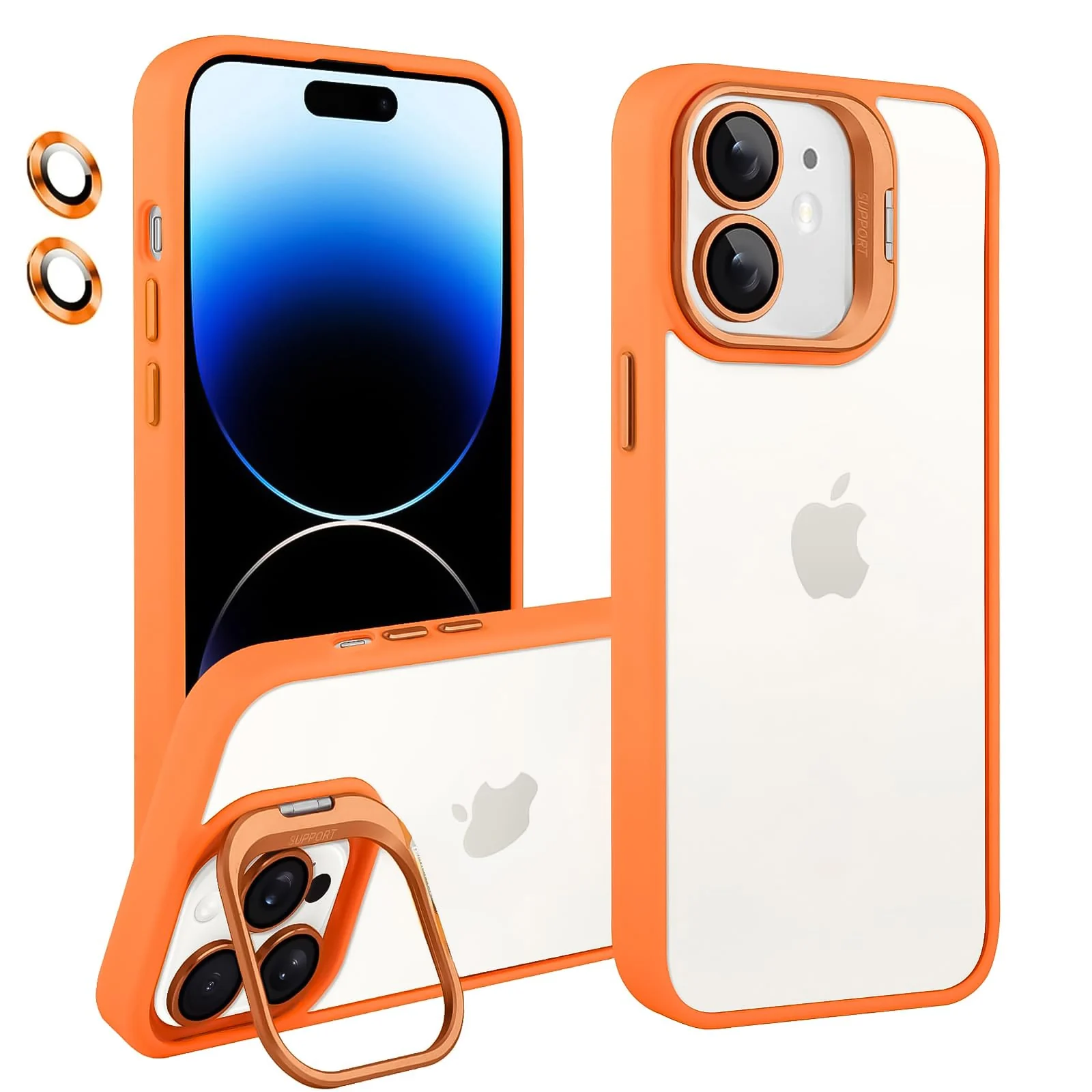 DL3 Mobilak Clear PC and TPU Case with Camera Ring Kickstand and Lens Protector for iPhone 11 - Orange
