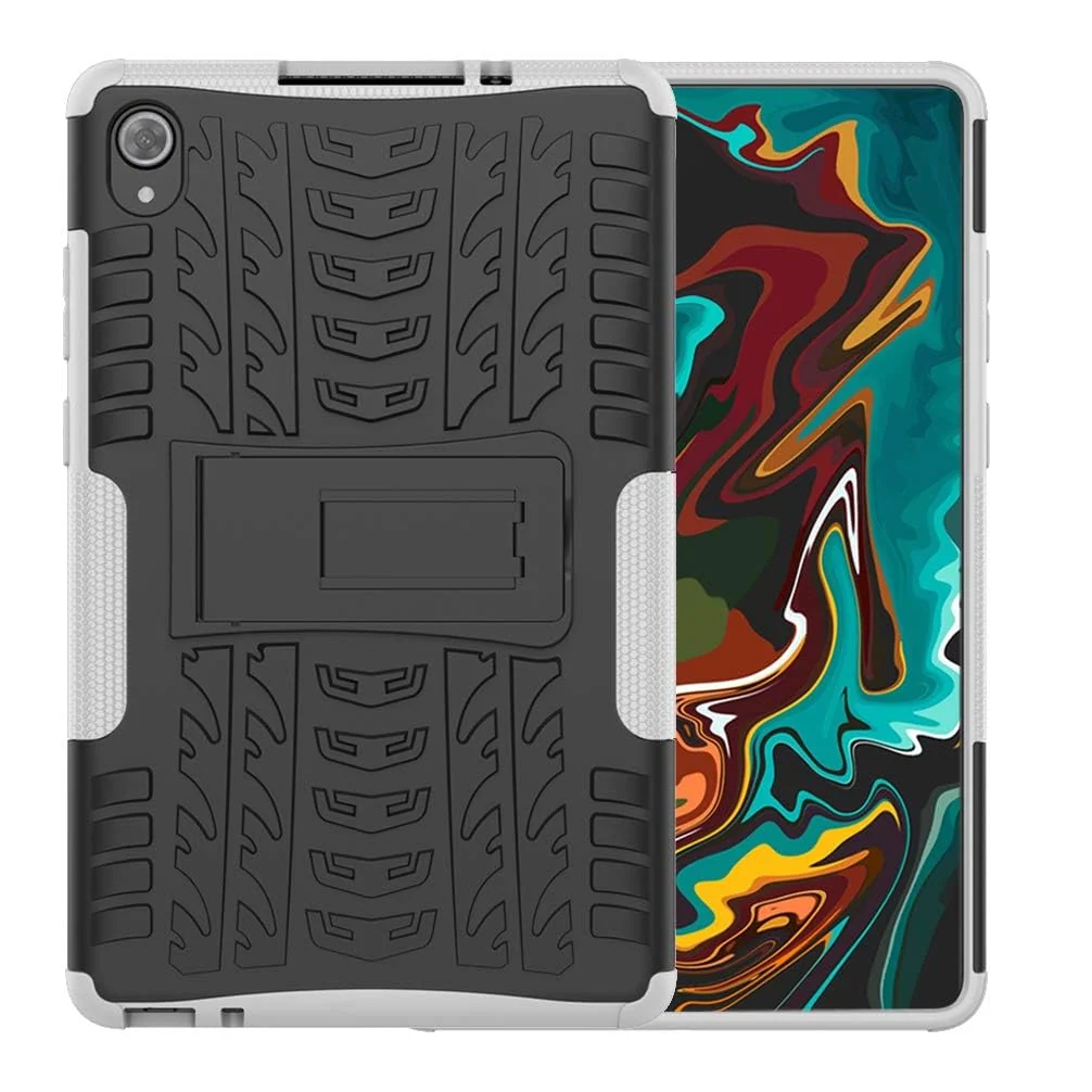 DL3 Mobilak Case For Lenovo Tab M8 4th Gen 2023/3rd Gen 2022/HD LTE 2021/Tab M8 HD/Tab M8 FHD 2019 8.0 inch, Hybrid Rugged Armor Heavy Duty 2 in 1 TPU + PC Dual Layer Case with Kickstand - White