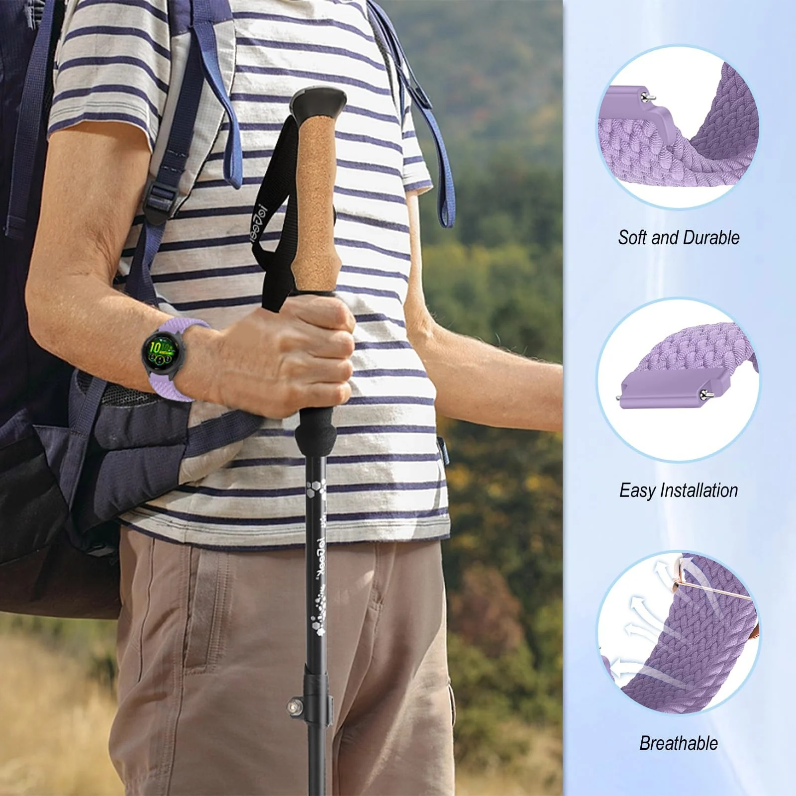 DL3 MOBILAK Band 22MM Nylon Braided Solo Loop Strap Compatible with Samsung galaxy watch3 45mm/galaxy 46mm/Gear S3/Huawei watch GT3 46MM/GT2E/GT2 Pro/GT GT2 46MM/Compatible (Small) - Purple