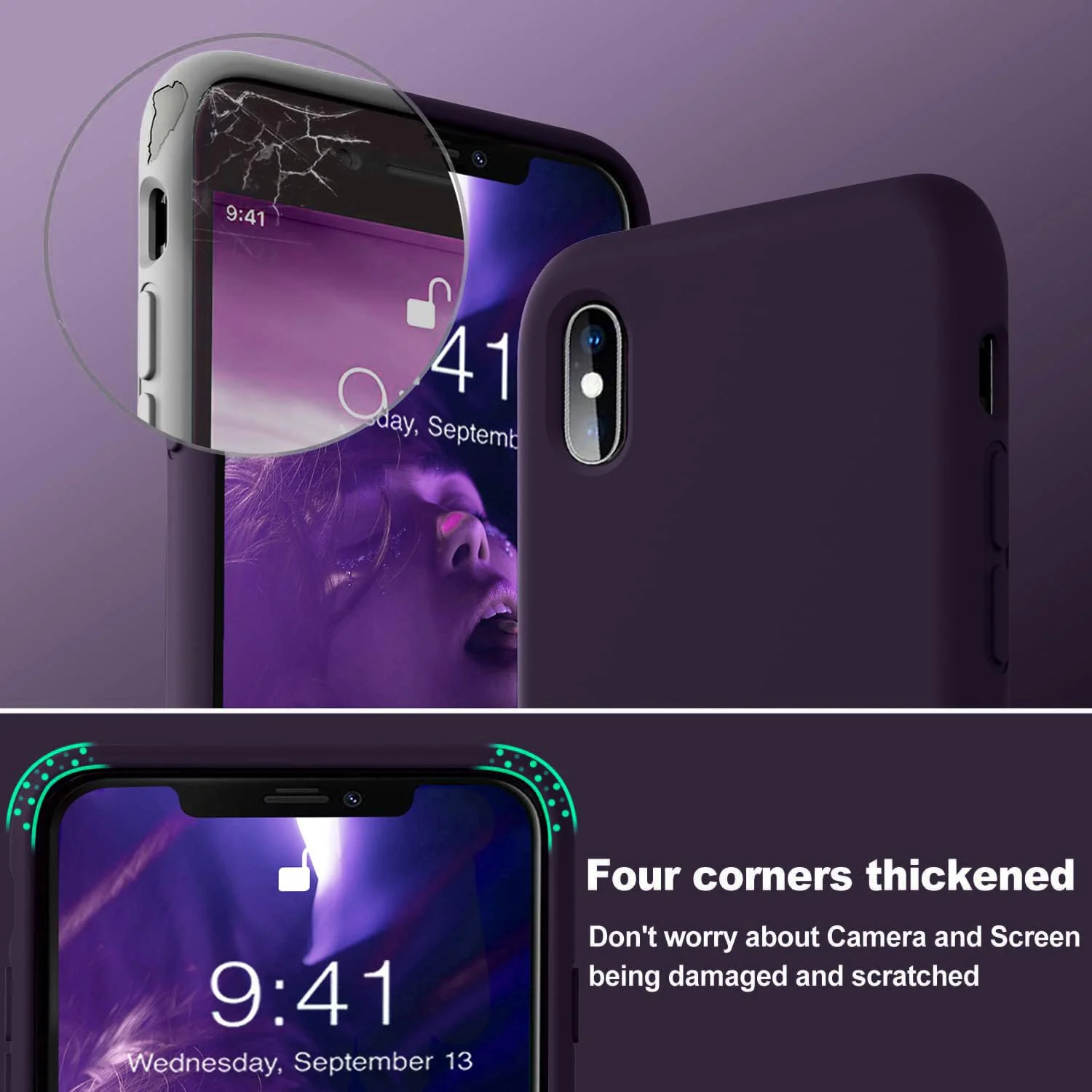 DL3 Mobilak Compatible with iPhone XS Max Case, Liquid Silicone Case, Full Body Protective Cover, Shockproof, Slim Phone Case, Anti-Scratch Soft Microfiber Lining - Elderberry