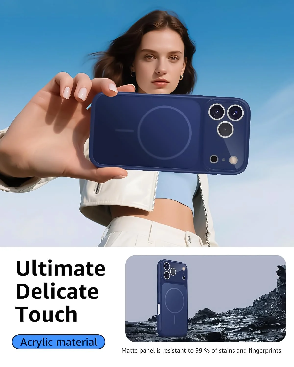 DL3 Mobilak MagSafe-Compatible Magnetic Case for iPhone 17 Pro Max with Camera Protection and Shockproof Design - Blue