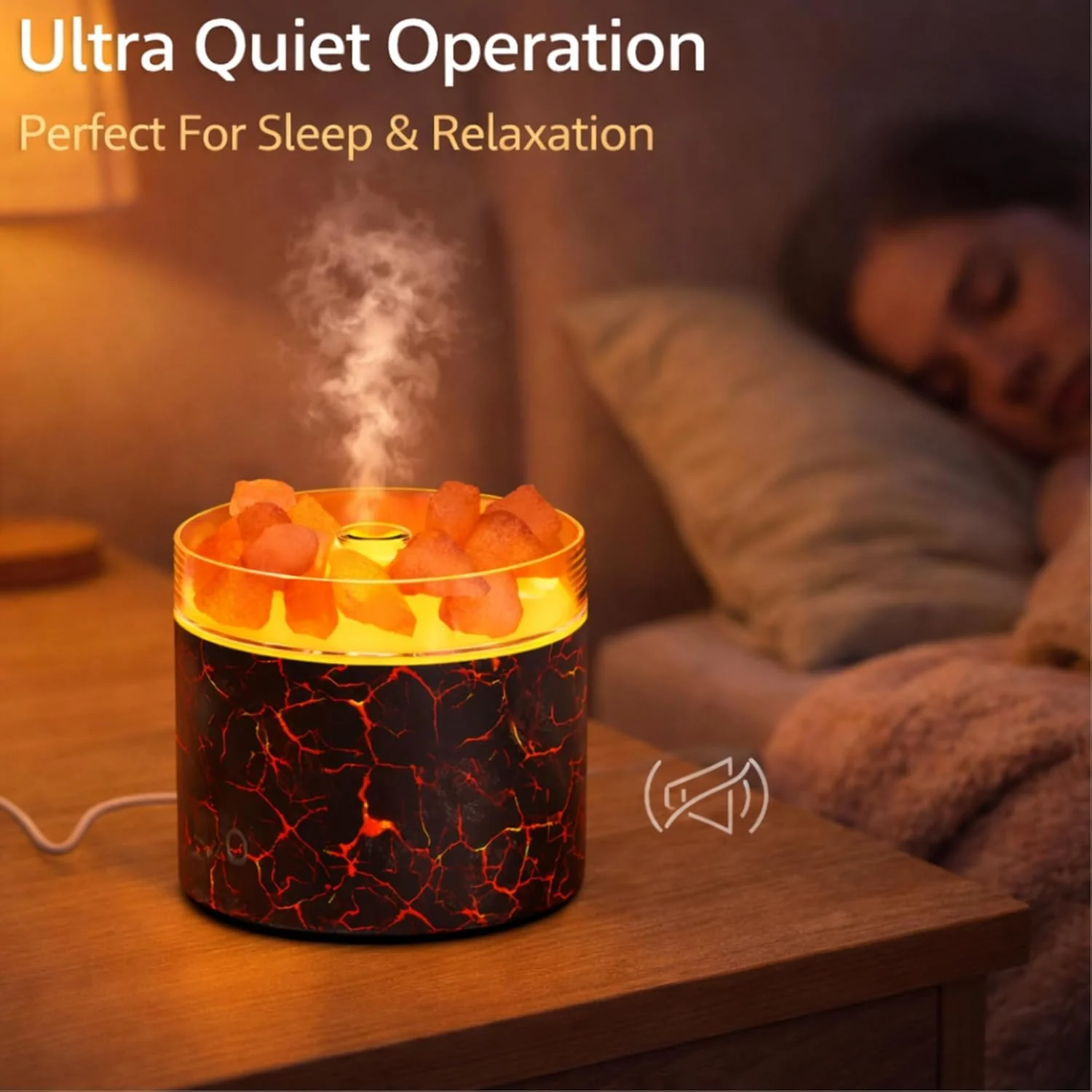 DL3 Mobilak 4-in-1 Ultrasonic Crystal Salt Stone Aromatherapy Diffuser & 160ML Humidifier - 7-Color LED Dreamy Flame Light, Auto Shut-Off - Crack Black