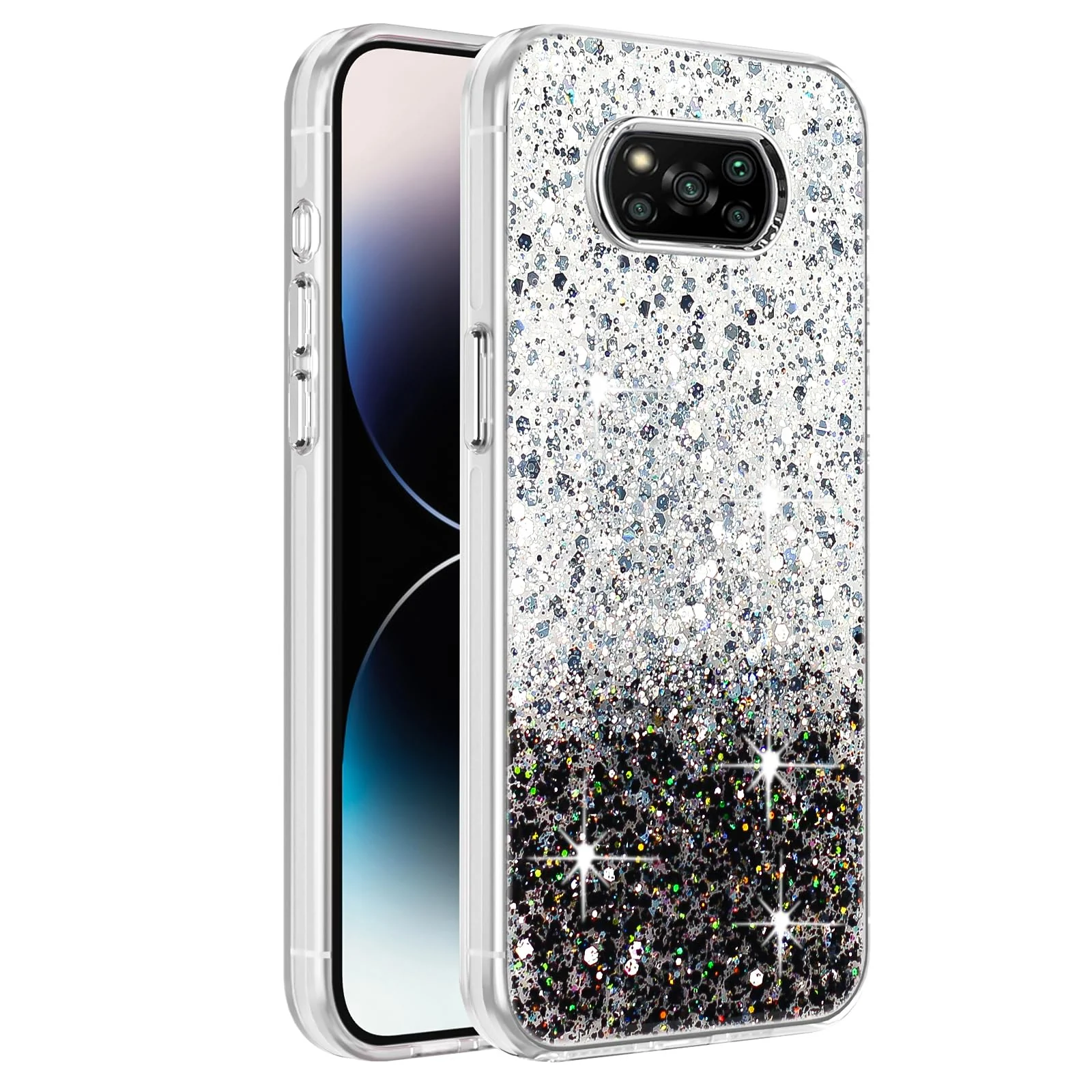 DL3 Mobilak Glitter Rhinestone Protective Case for Poco X3 NFC / Poco X3 / Poco X3 Pro with Shockproof Design - White Black