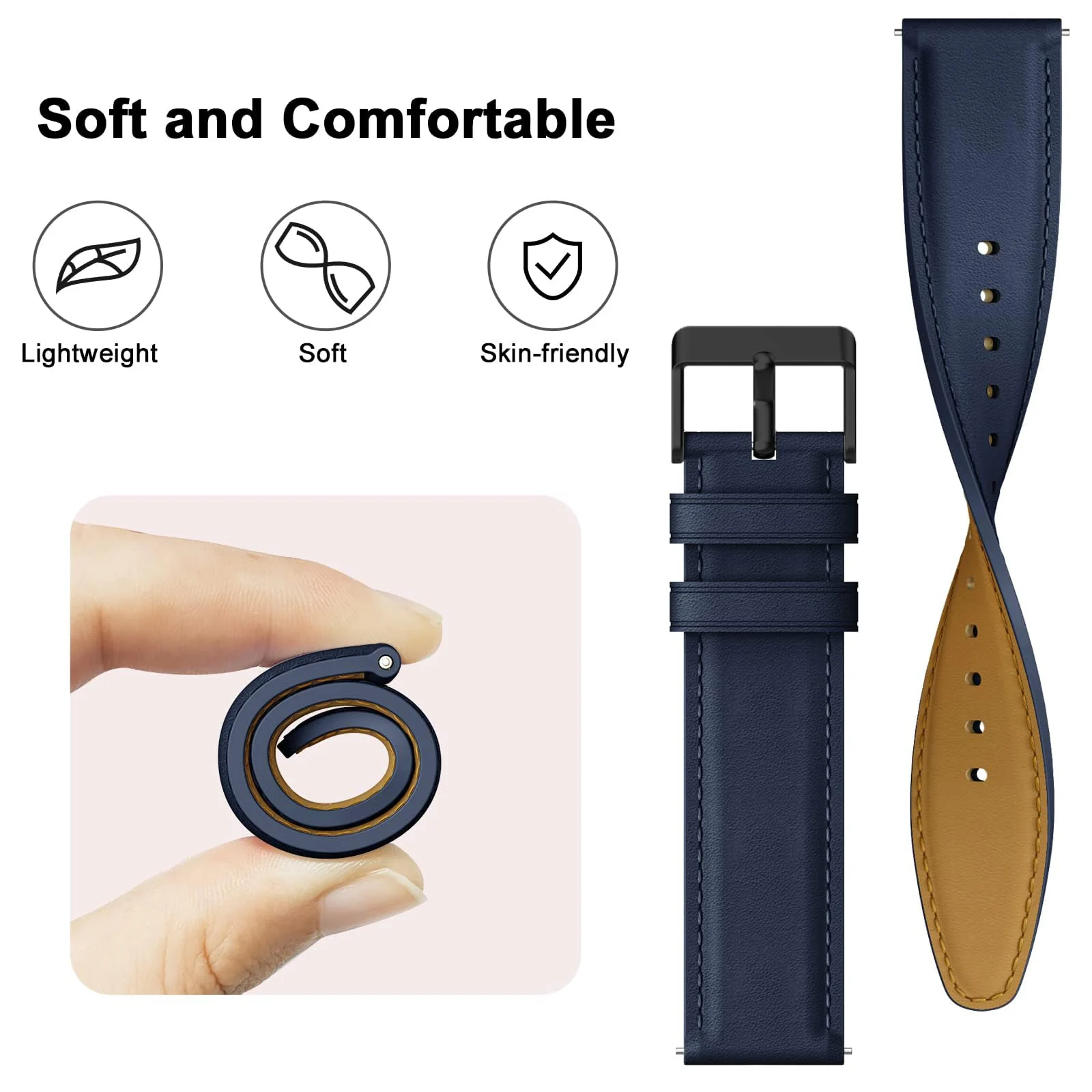 DL3 Mobilak Strap Leather 22MM Band For Samsung Galaxy Watch 3 45mm/Watch 46mm/Gear S3/Huawei watch GT5 GT4 GT3 46MM/Watch 4/3/GT2E/GT2 Pro/GT 3 Pro/GT5 Pro/GT GT2 46MM/Amazfit GTR 4/3/3 Pro/2/2e - Dark Blue