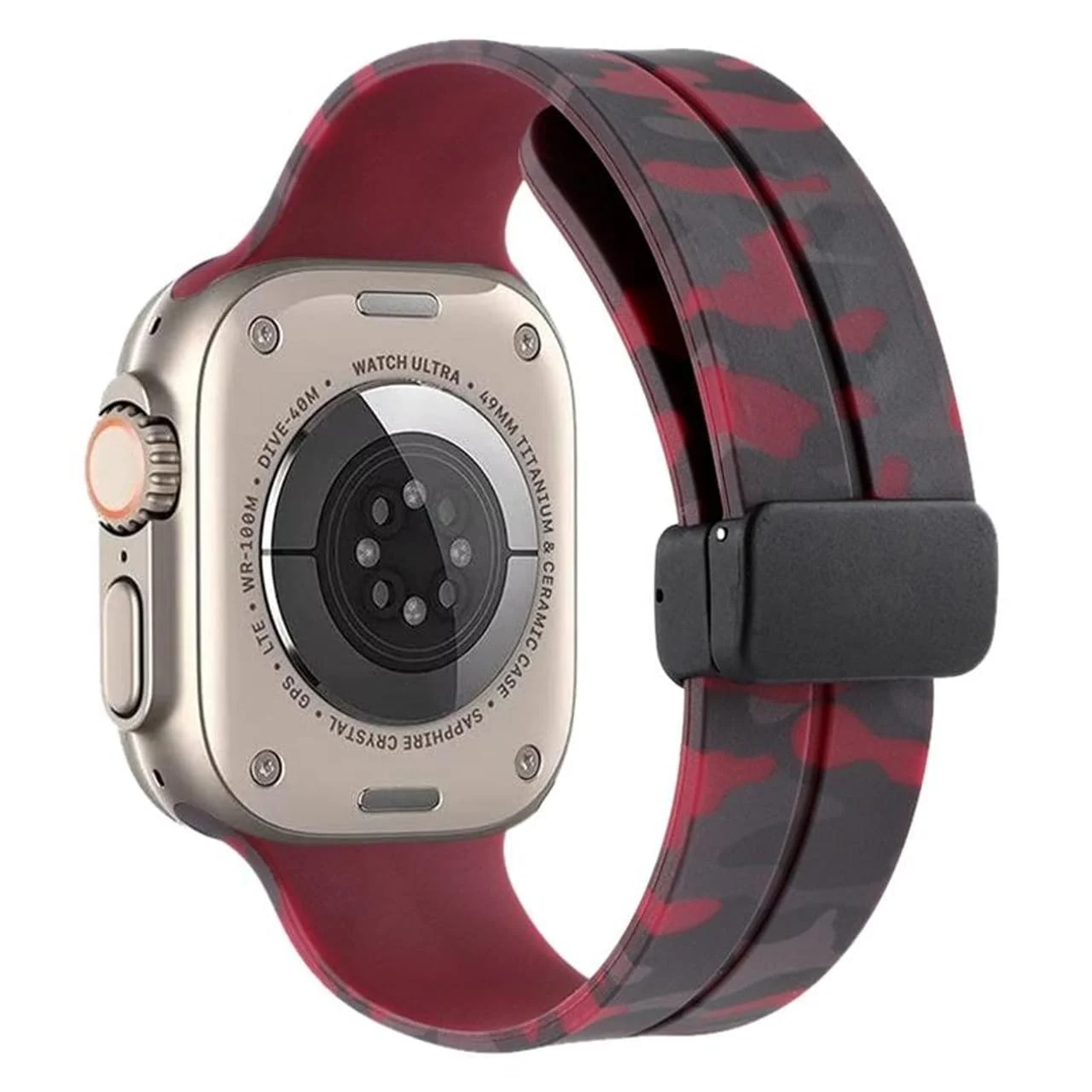 DL3 Mobilak Silicone Magnetic Strap for Apple Watch Ultra Band 49mm 45mm 44mm 42mm 41mm 40mm 38mm Men/Women, Strap for iwatch Series 9/8/7/6/5/4/3/2/SE/Ultra2 (Camouflage Burgundy, 38mm/40mm/41mm) - Black