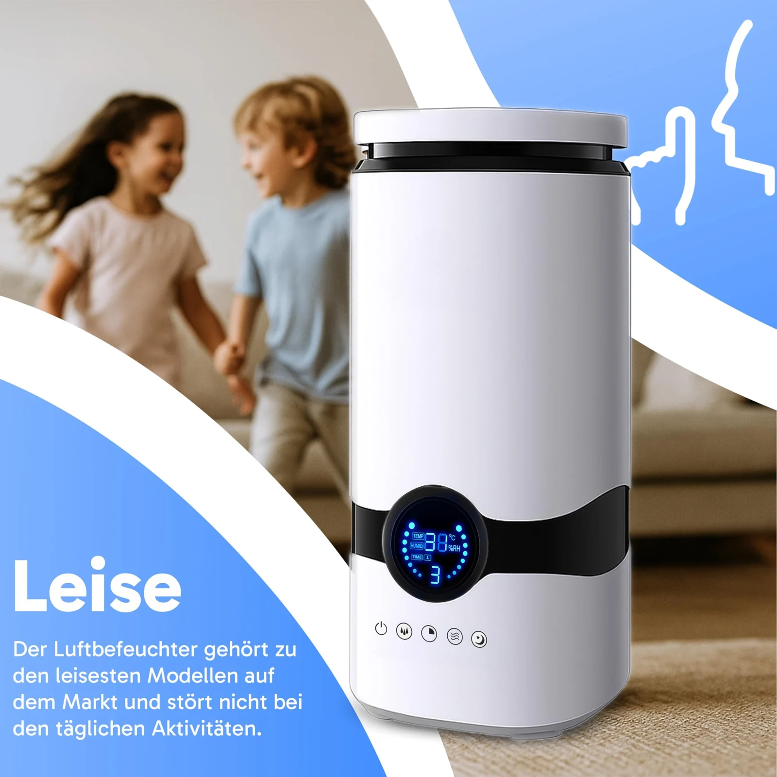 Mobigon Ultrasonic Humidifier Against Dry Heating Air 4L, Room Humidifiers with Remote Control for Bedroom, Children's Room and Plants, Air Humidifier, Ultra Quiet Aroma Diffuser - White