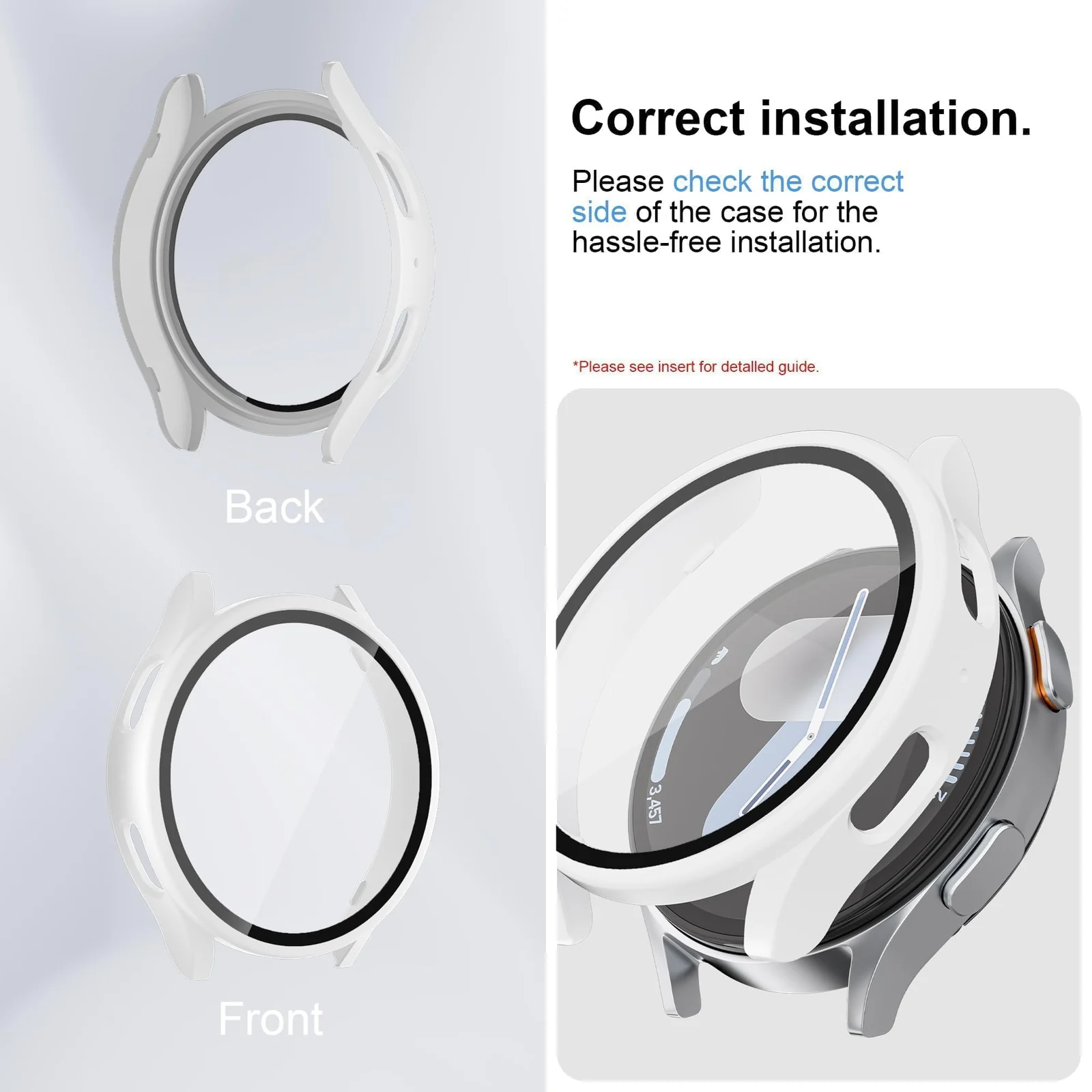 DL3 MOBILAK Full-Coverage Watch Case with Tempered Glass for Samsung Galaxy Watch 6 44 mm, White