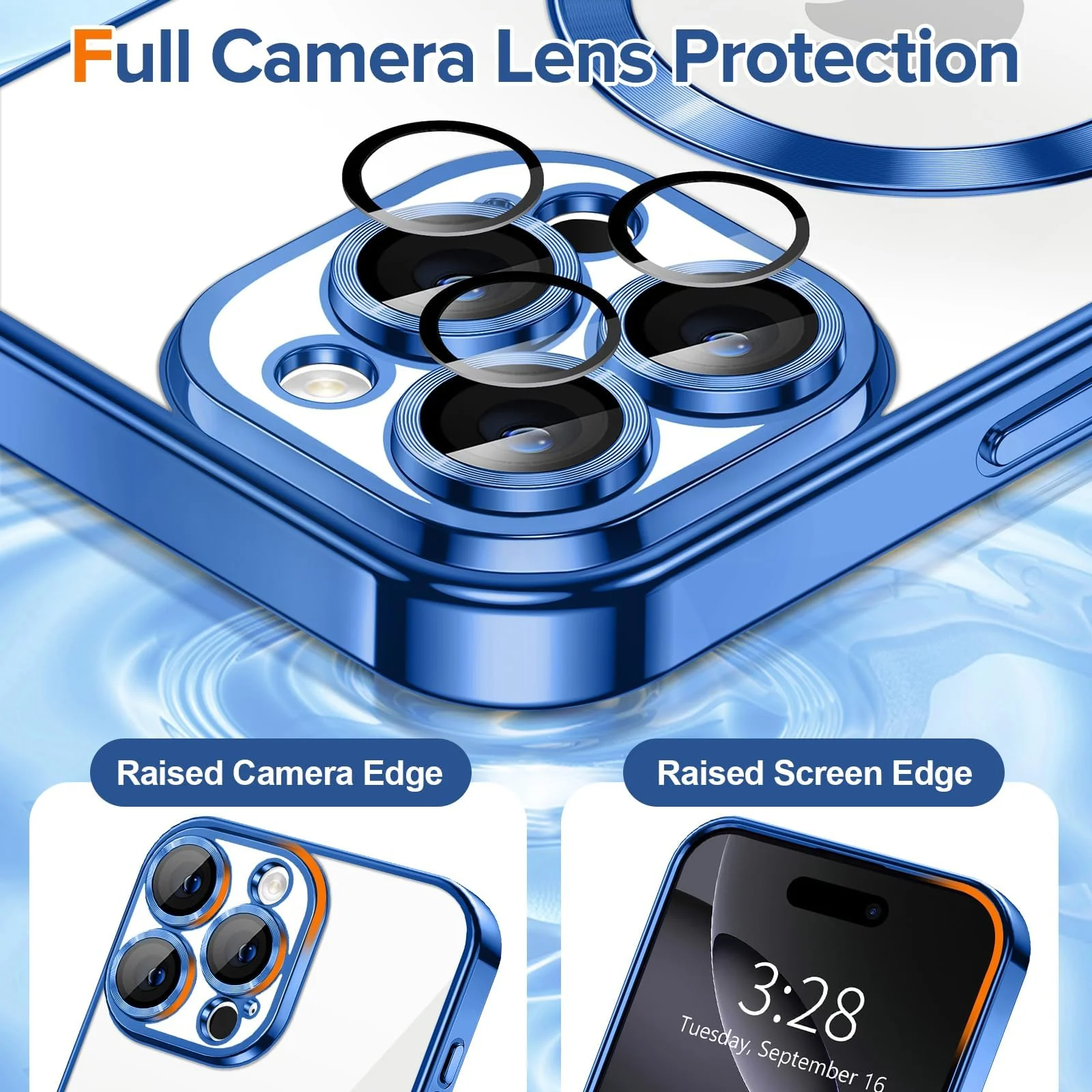 DL3 Mobilak Plated-Edge Protective Case for iPhone 16 Pro Max 6.9-Inch, Compatible with MagSafe accessories, Supports wireless charging, Shock-absorbing protection - Blue
