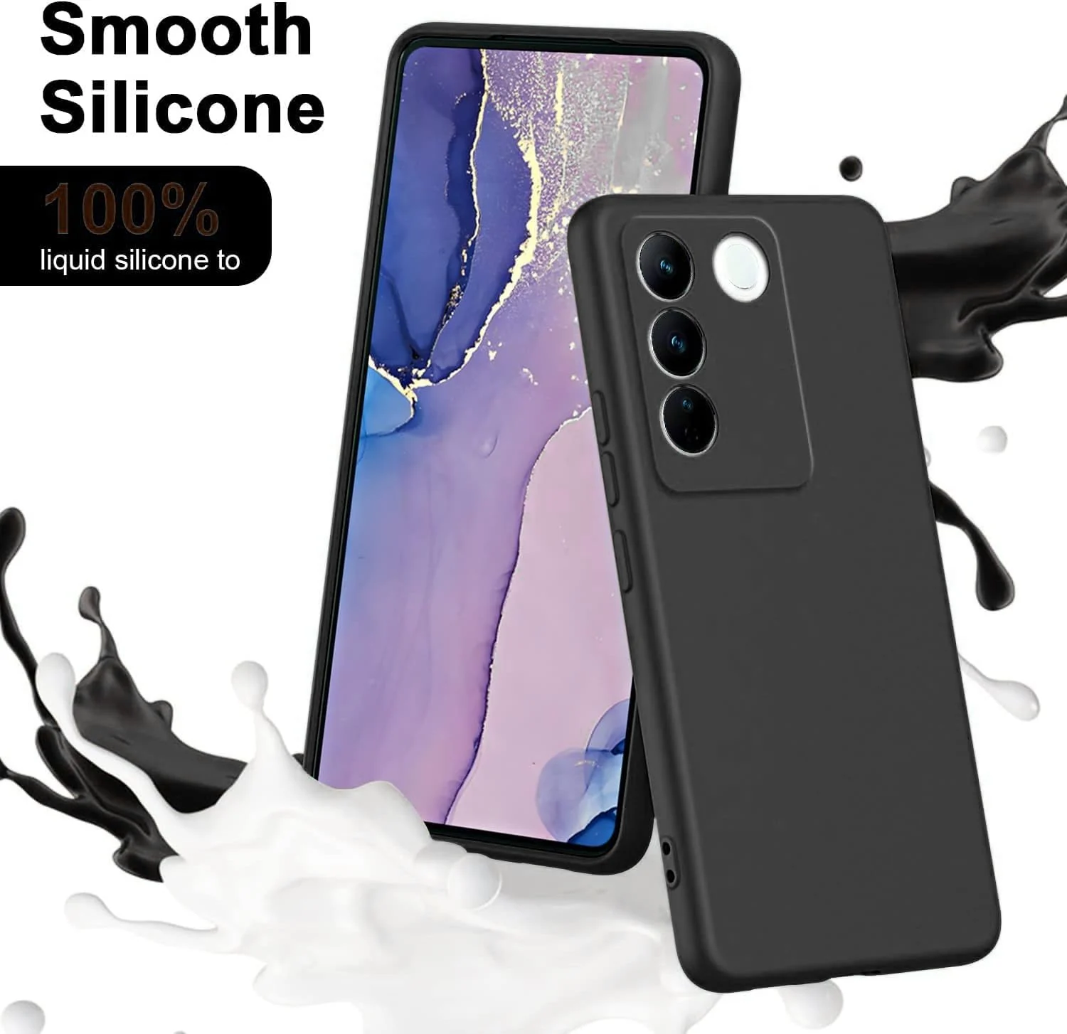 DL3 Mobilak VIVO V27e/VIVO S16e Case, Soft Flexible Liquid Silicone Gel Rubber Bumper Cover, Full Body Shockproof Protective Phone Case - Black