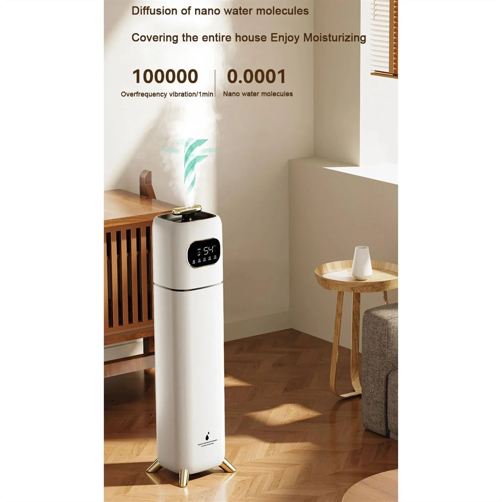 Mobigon Humidifiers for Bedroom Large Room - 8L Air Humidifier with Essential Oil Diffuser, Top Fill Cool Mist for Home Bedroom Baby Nursery Whole House Office Plant - White Gold