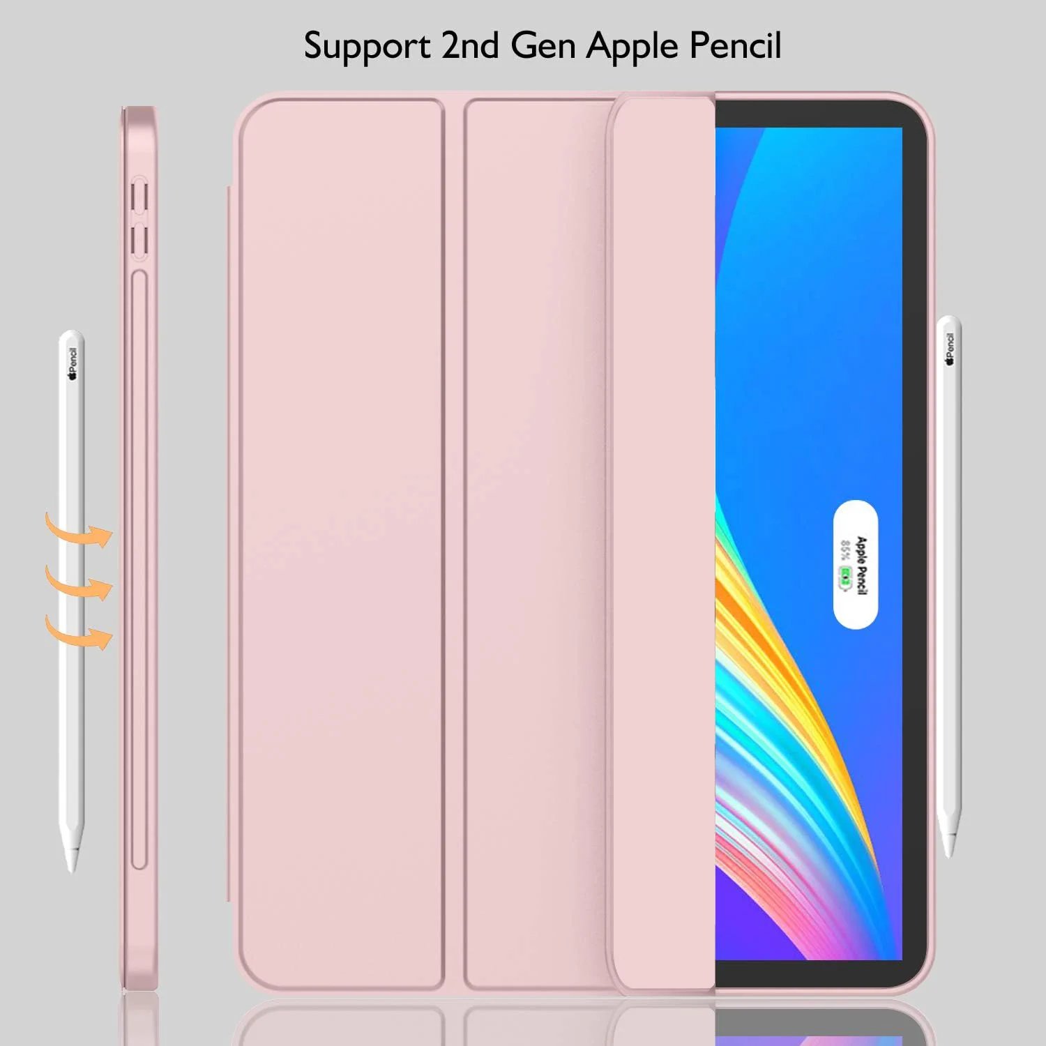 DL3 Mobilak New iPad Pro 12.9 Inch Case 2022/2021/2020(6th/5th/4th Gen) with Pencil Holder, Smart iPad Case [Support Touch ID and Auto Wake/Sleep] with Auto 2nd Gen Pencil Charging - Pink Sand