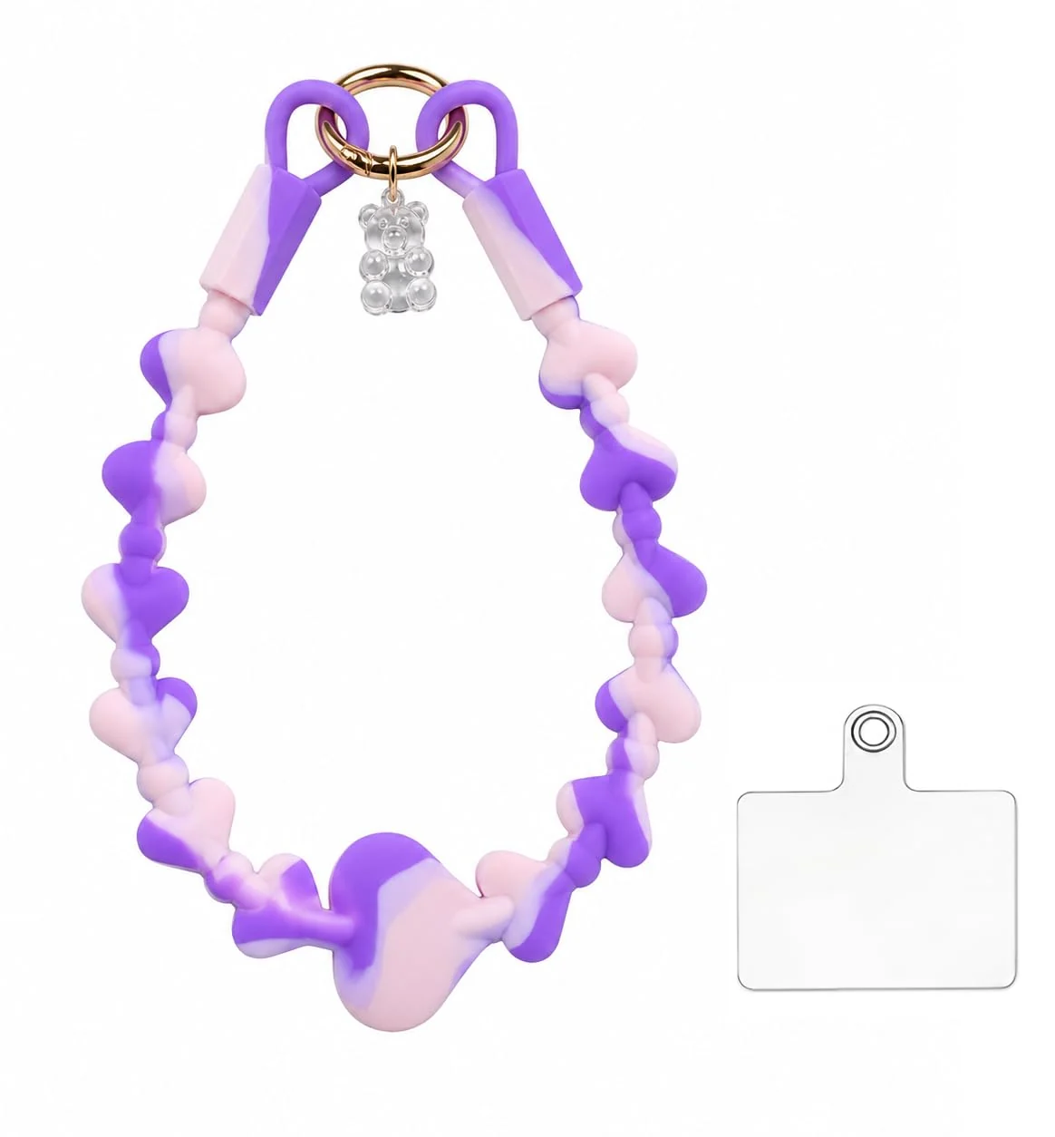 DL3 Mobilak Silicone Crystal Lanyard, 30cm Phone Wrist Strap Lanyard Keychain Office Wrist Strap with Clasp and Bear for Women Phone ID Card, Keys Strap - B-Purple/Pink