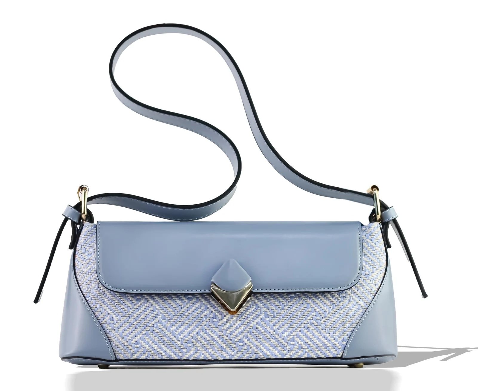 Mobigon Elegant Women’s Baguette Shoulder Bag with Magnetic Gold Clasp, Textured Faux Leather, Zippered Main Compartment & Inner Pocket for Formal & Daily Use
