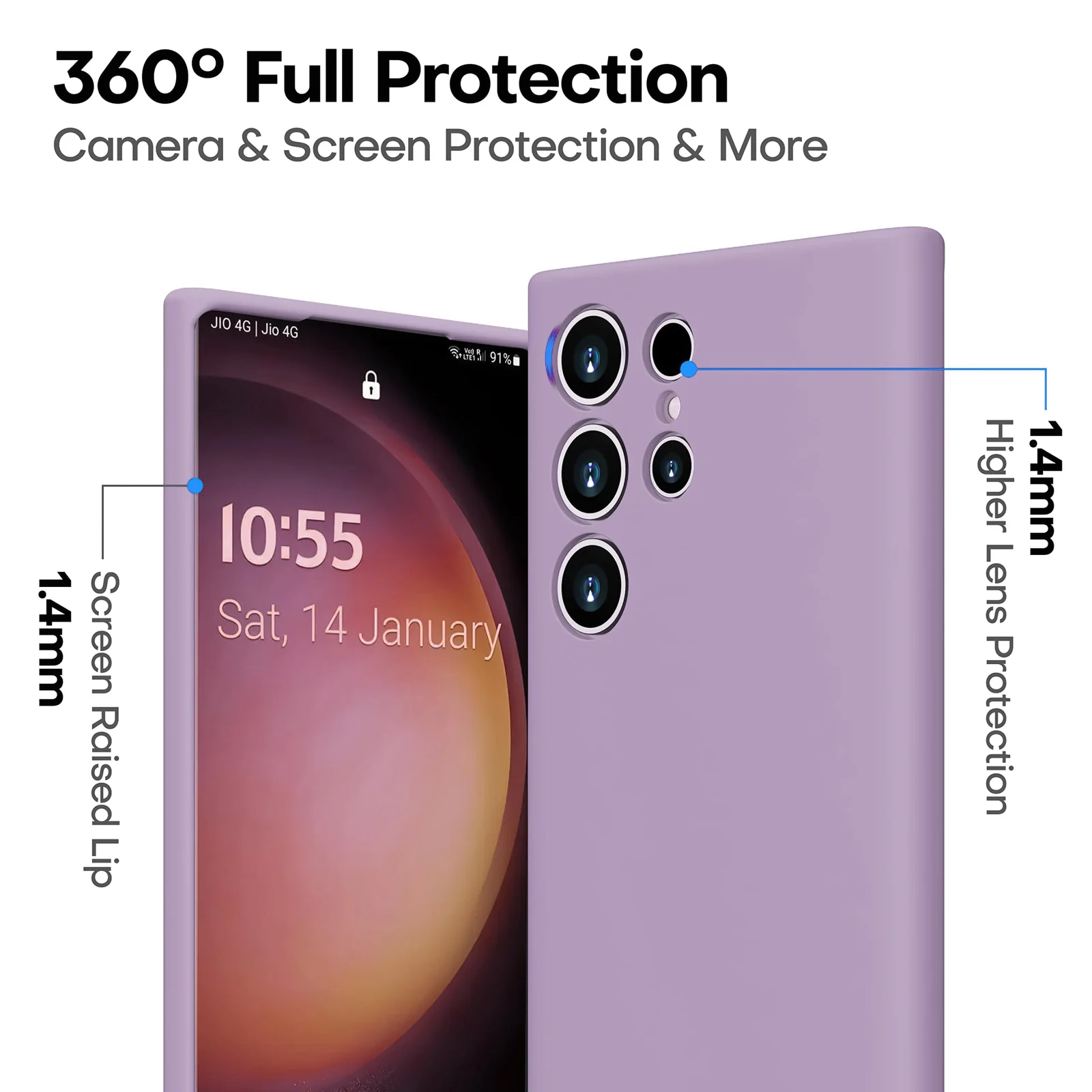 DL3 Mobilak Soft Silicone Protective Case for Samsung Galaxy S22 Ultra 5G with Microfiber Lining and Shockproof Design - Lavender