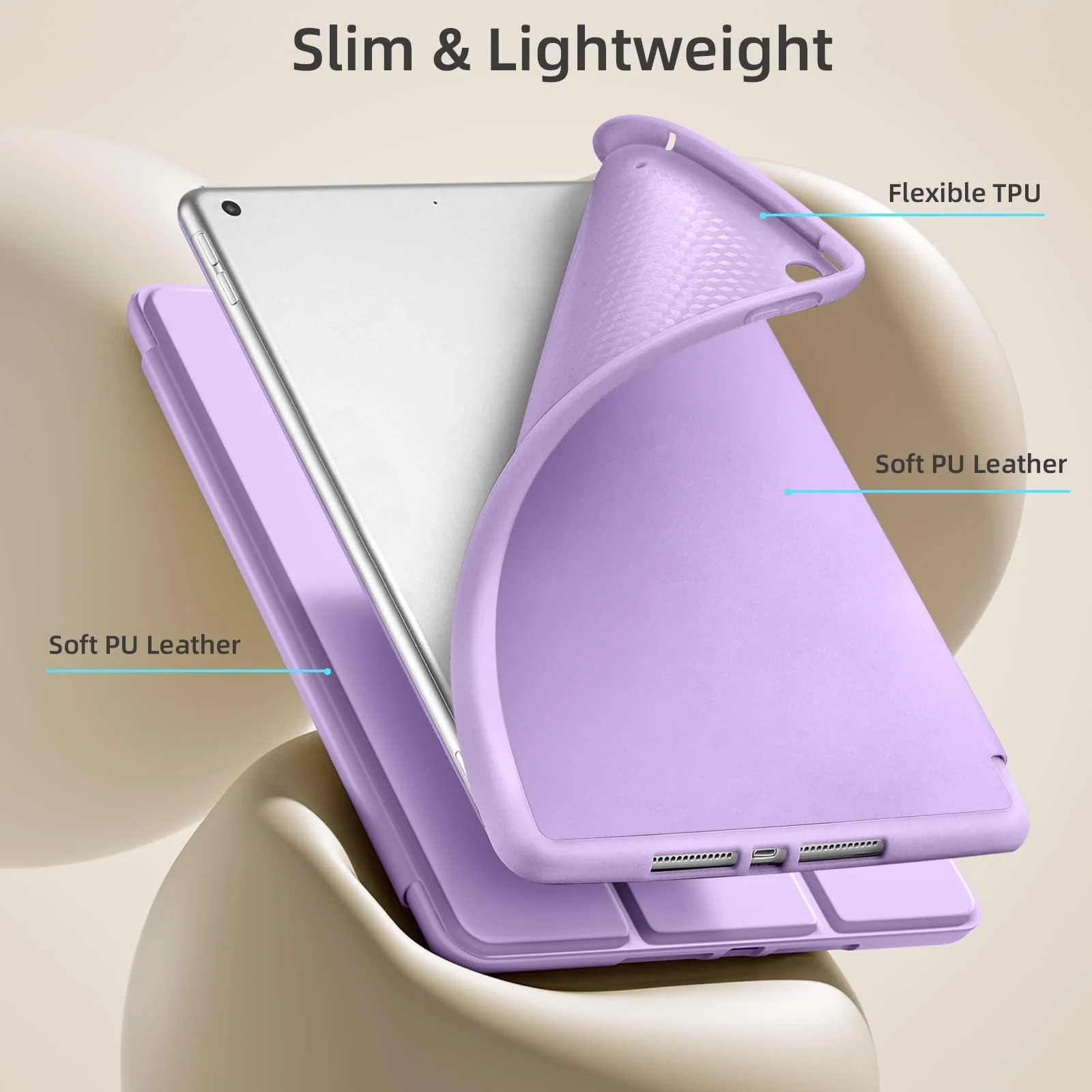 DL3 Mobilak iPad 9th/ 8th/ 7th Generation, Case for iPad 10.2-Inch 2021/2020/ 2019 with Pencil Holder, iPad 7th Gen 2019 Case with Soft Silicone Back, Auto Wake/Sleep Cover - Light Purple