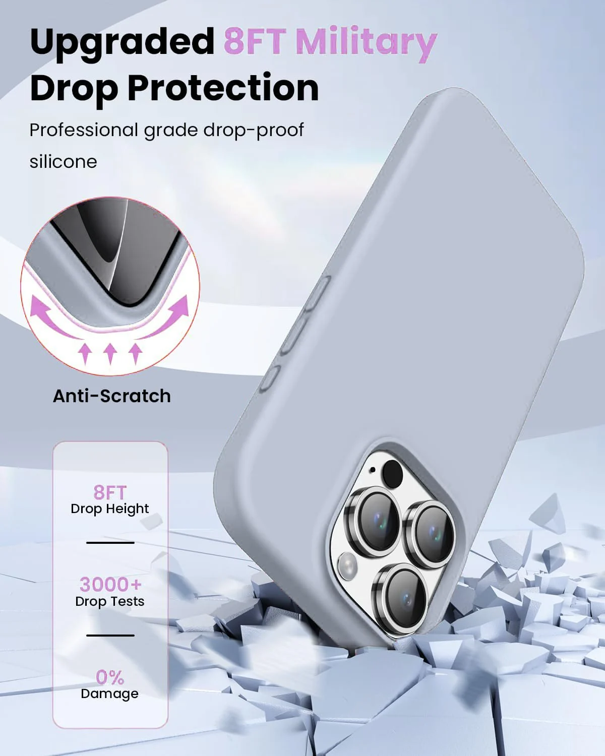 DL3 Mobilak Liquid Silicone Case for iPhone 16 Pro 6.3-inch, Supports wireless charging, Shock-absorbing protection, Scratch-resistant surface - Lavender Blue
