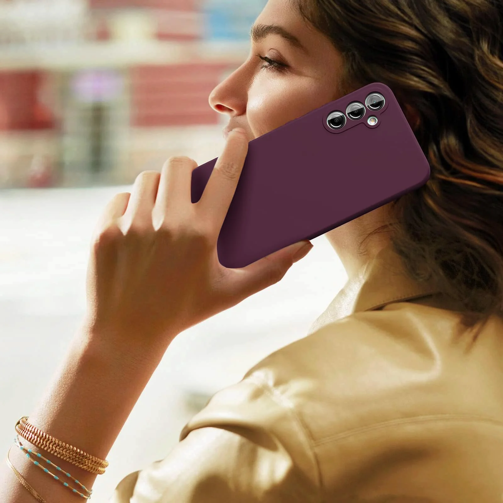DL3 Mobilak Soft Silicone Protective Case for Samsung Galaxy S21 FE 5G with Microfiber Lining and Shockproof Design - Wine Red