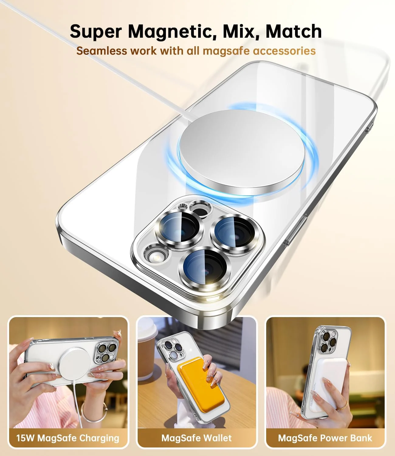 DL3 MOBILAK MagSafe Phone Case with Camera Lens Protector for Apple iPhone 11 Pro, Silver