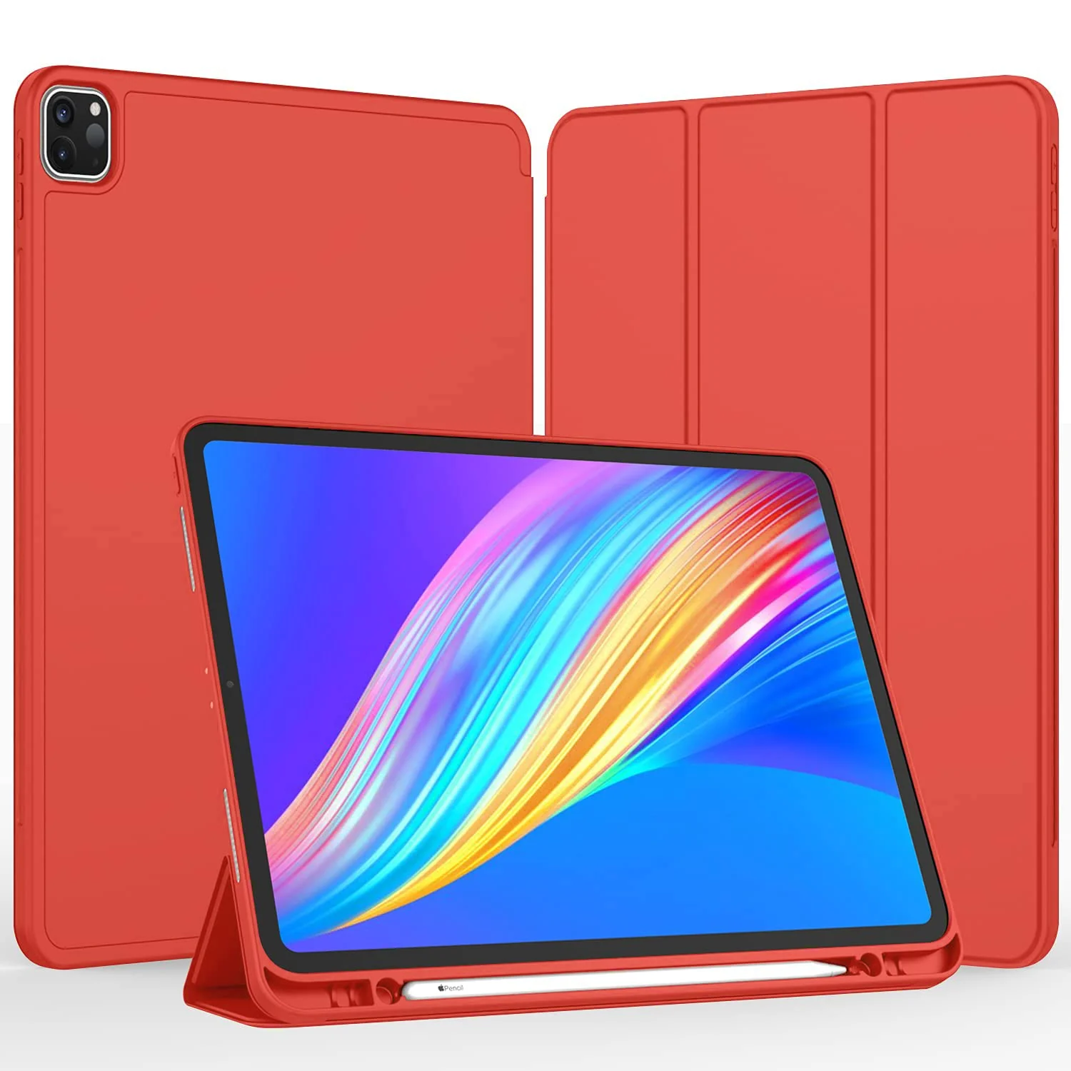 DL3 Mobilak iPad Pro 11 Inch Case 2022(4th Gen)/2021(3rd Gen)/2020(2nd Gen) with Pencil Holder, Smart iPad Case [Support Touch ID and Auto Wake/Sleep] with Auto 2nd Gen Pencil Charging - Red