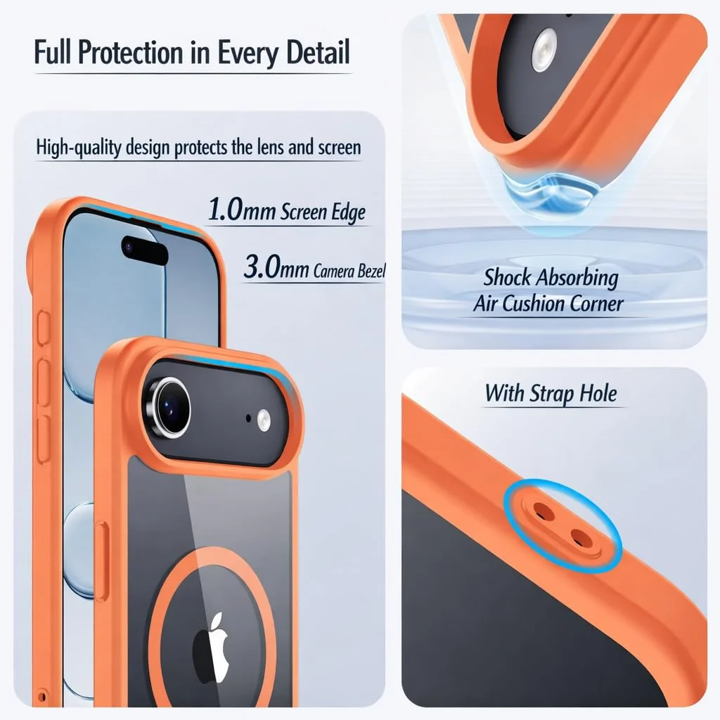 DL3 Mobilak Translucent Matte Case for iPhone 17 Air 6.5-Inch Compatible with, Compatible with MagSafe accessories, Shock-absorbing protection, Scratch-resistant surface - Orange