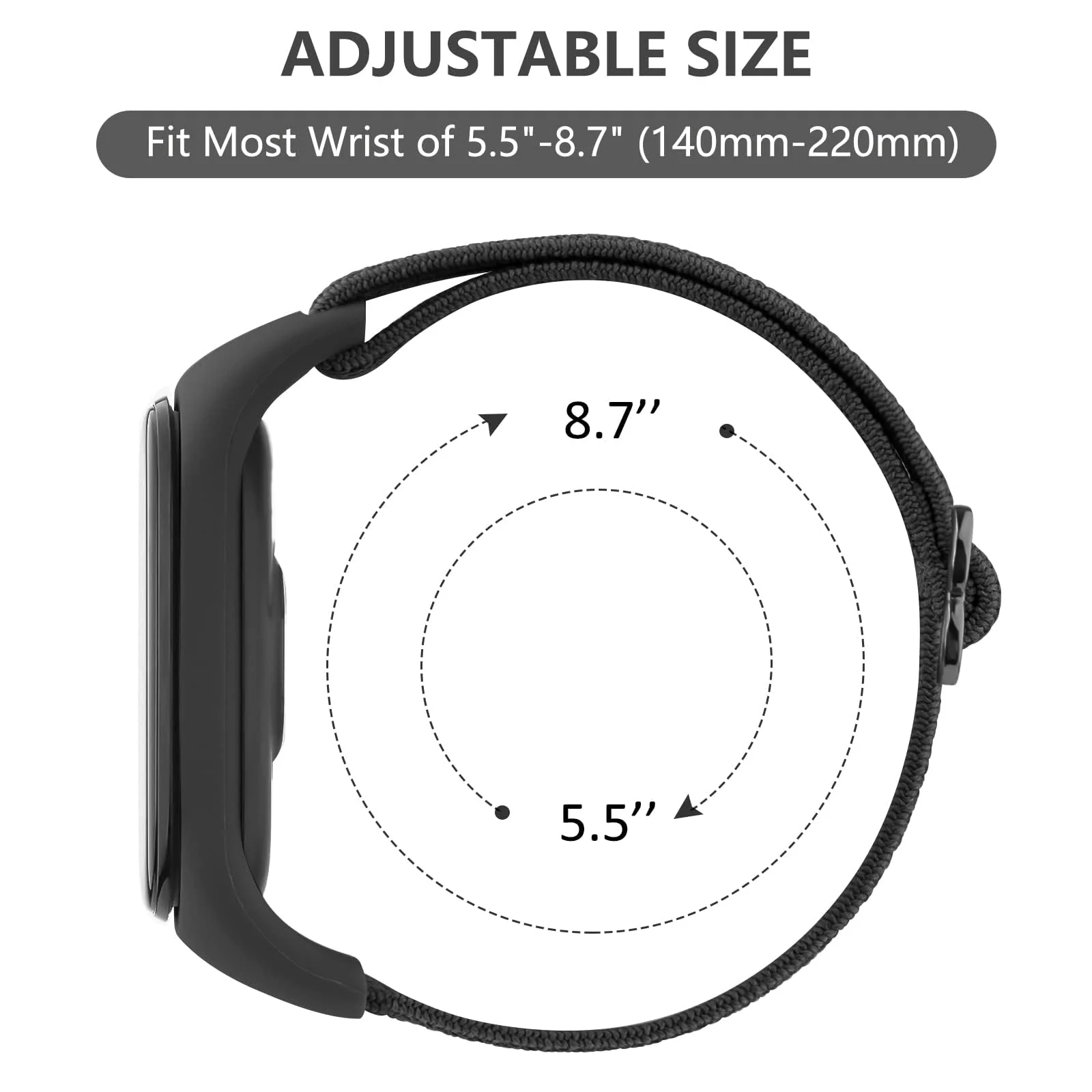 DL3 Mobilak Nylon Loop Stretchy Strap for Xiaomi Mi Band 7/Mi Band 6/Mi Band 5/Mi Band 4/Mi Band 3, Adjustable Elastic Sport Band for Mi Band 7 6 5 4 3, Strap Smart Watch Accessories - Black