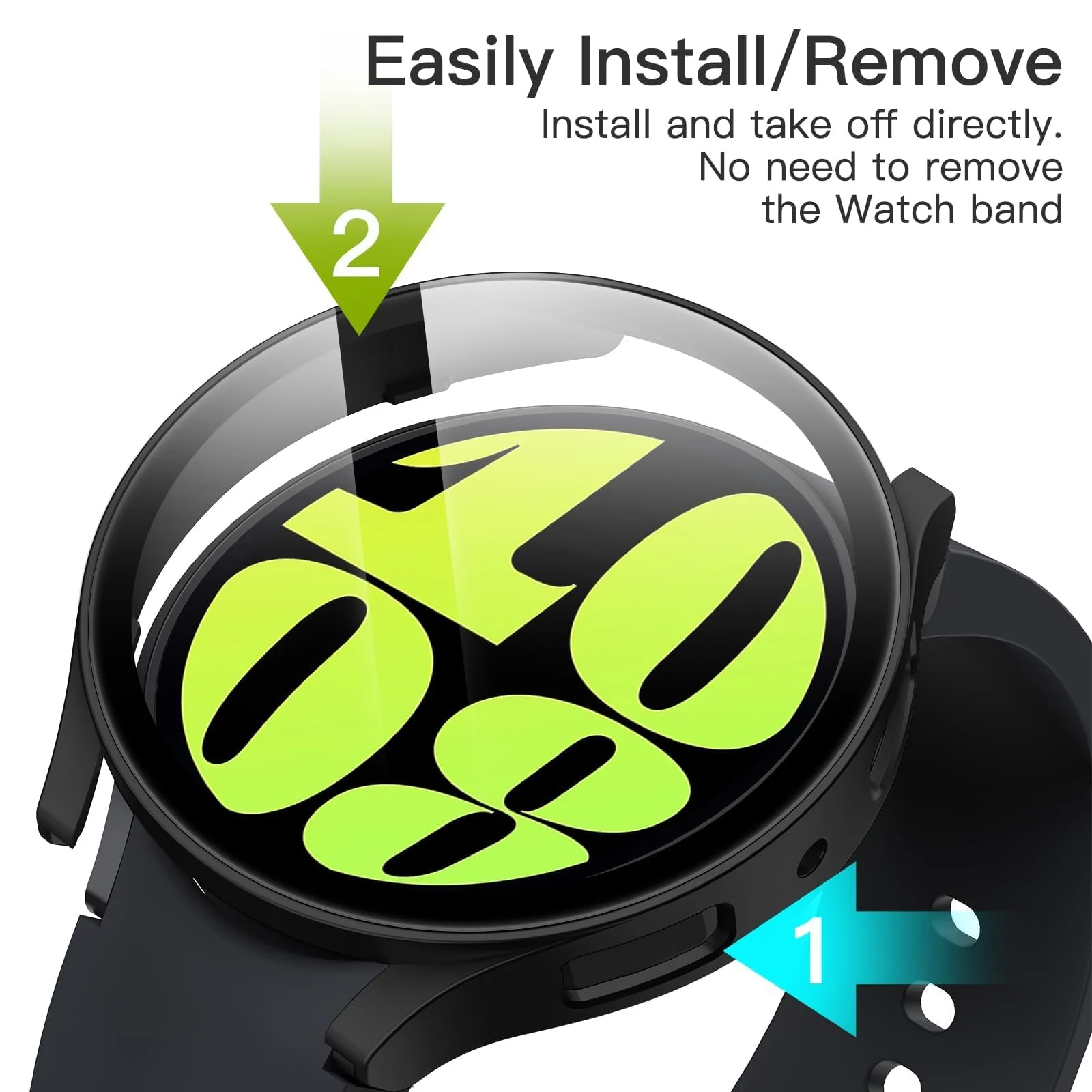 DL3 MOBILAK Full-Coverage Watch Case with Tempered Glass for Samsung Galaxy Watch 6 44 mm, Black