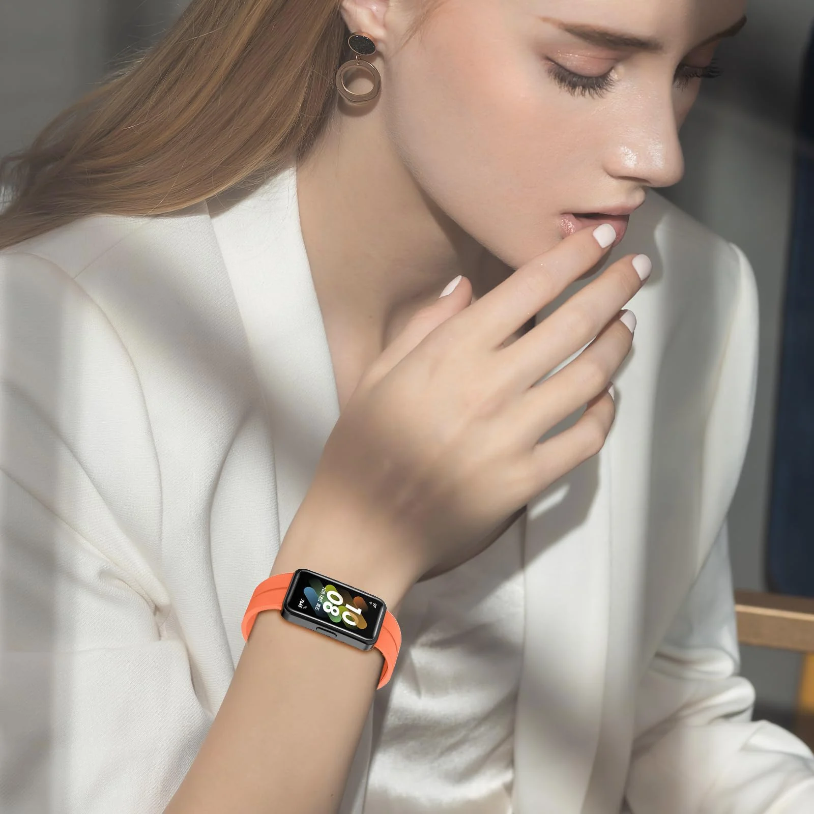 DL3 Mobilak Silicone Strap Compatible with Huawei Band 9/Huawei Band 8 Magnetic Metal Stainless Buckle Sport Silicone Strap for Huawei Band 8/9 Band Quick Release Soft Replacment Wristband - Orange